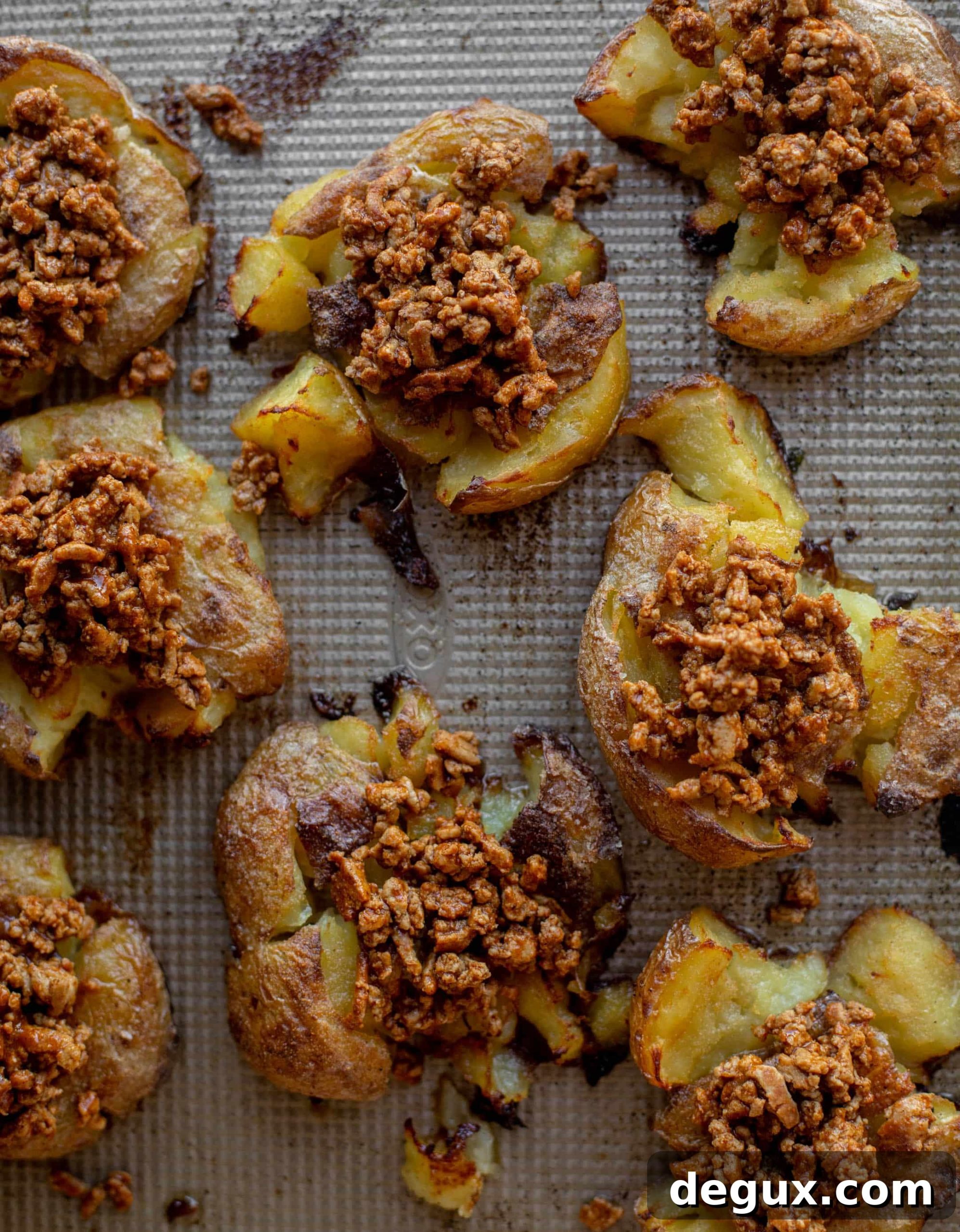 Taco-Seasoned Smashed Potatoes Recipe for Flavor-Packed Sides 6 smashed potatoes topped with taco meat