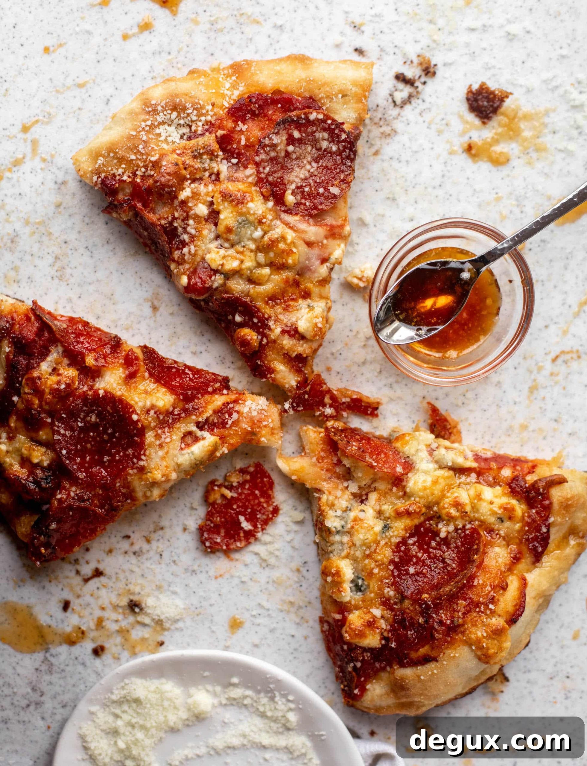Skillet Pepperoni Pizza with Hot Honey and Blue Cheese Crumbles 11 skillet pepperoni pizza