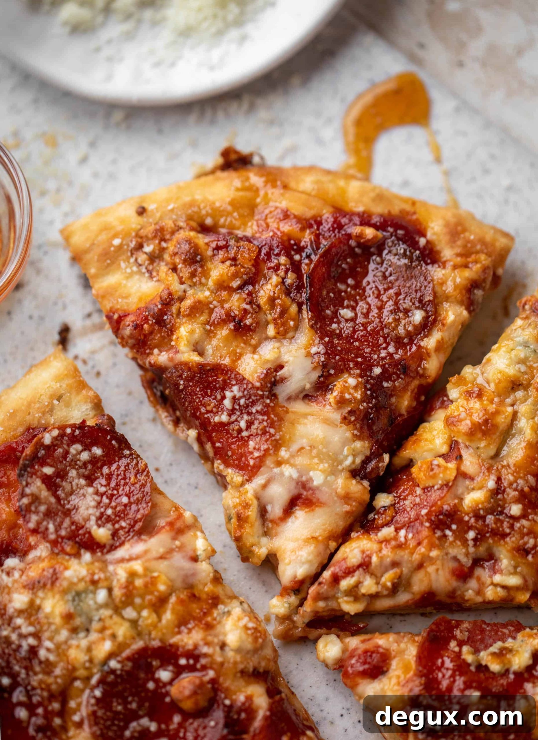 Skillet Pepperoni Pizza with Hot Honey and Blue Cheese Crumbles 9 skillet pepperoni pizza