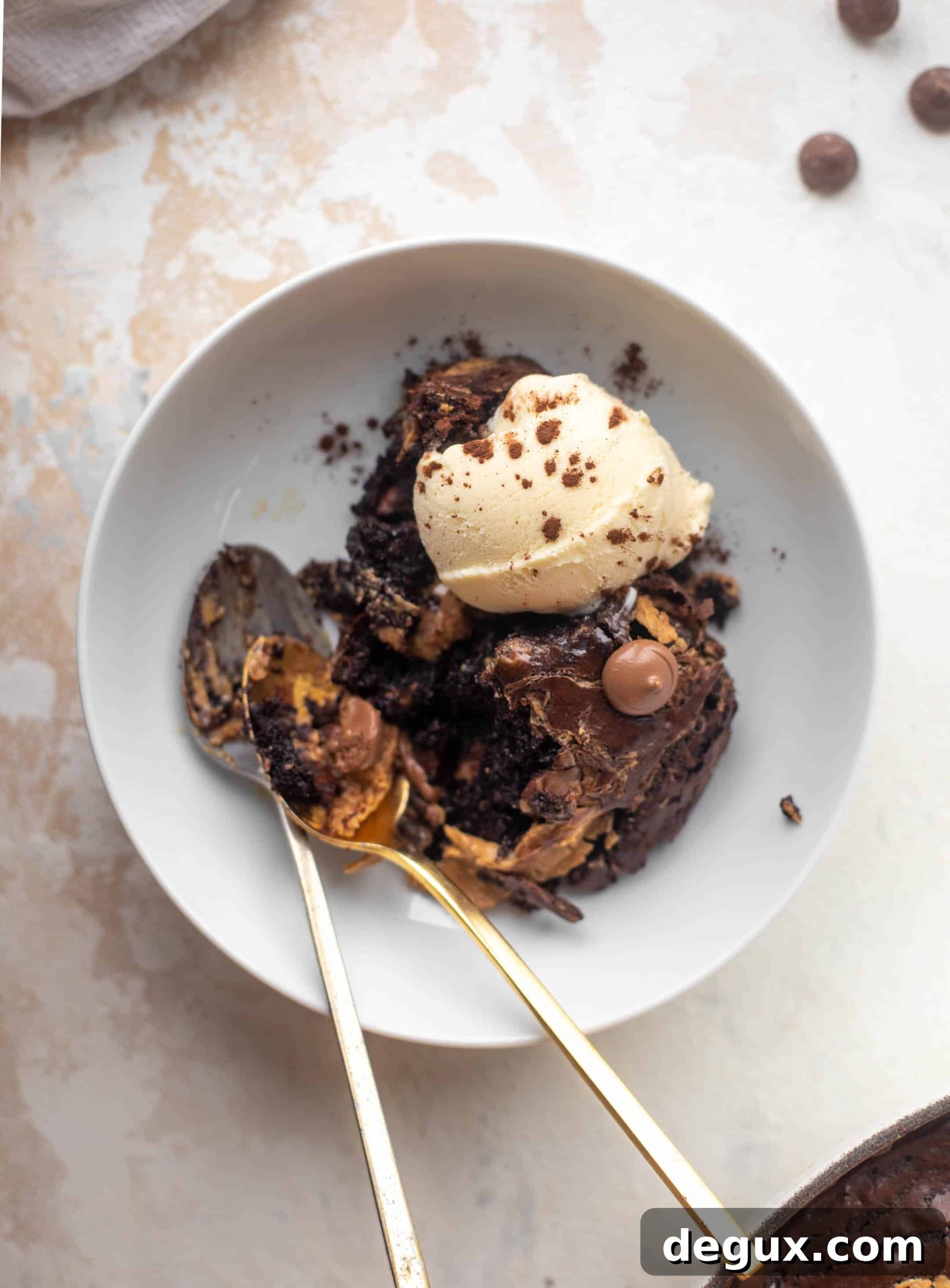 chocolate peanut butter skillet brownie with ice cream