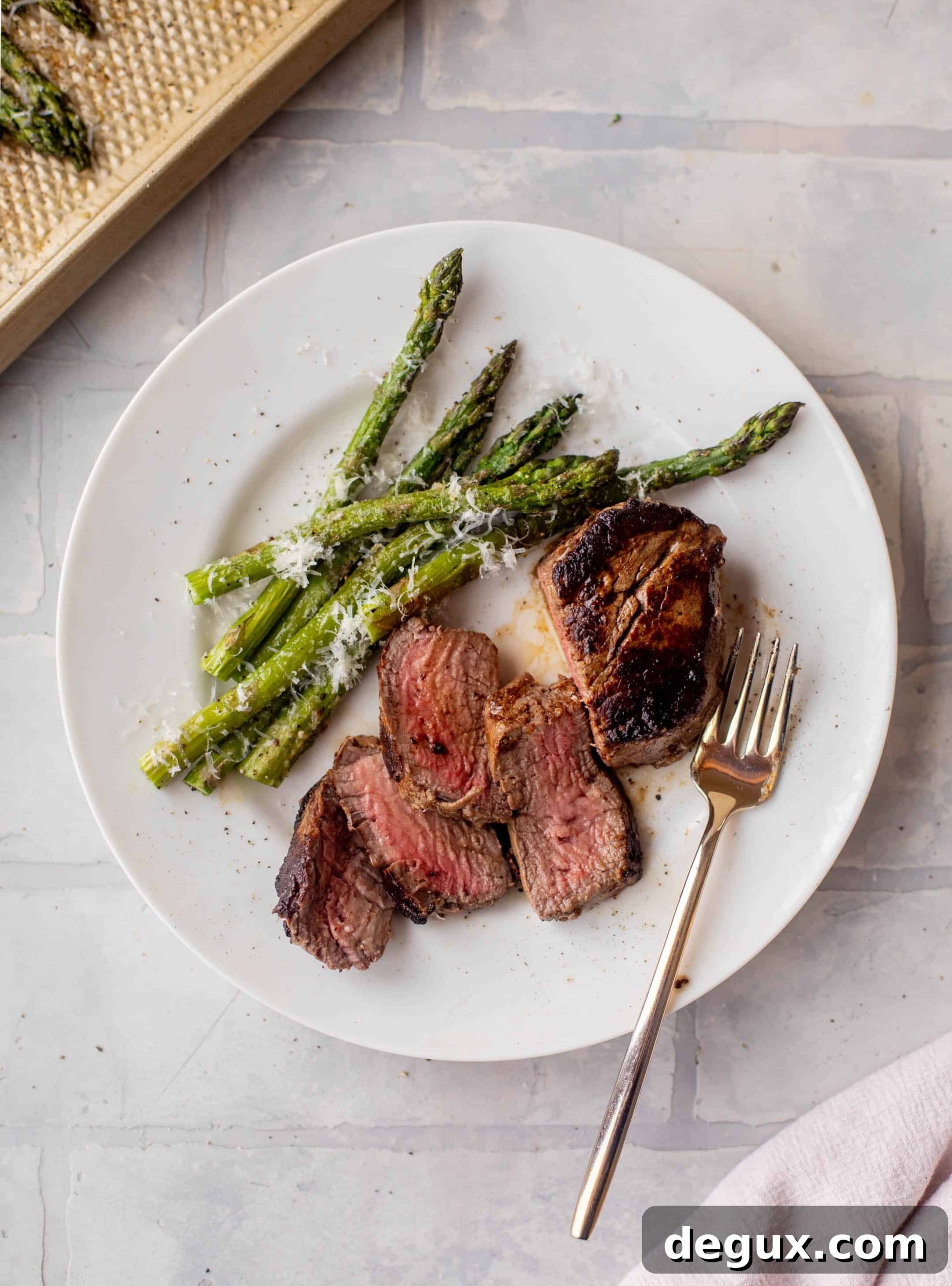 dijon crusted filet with asiago asparagus