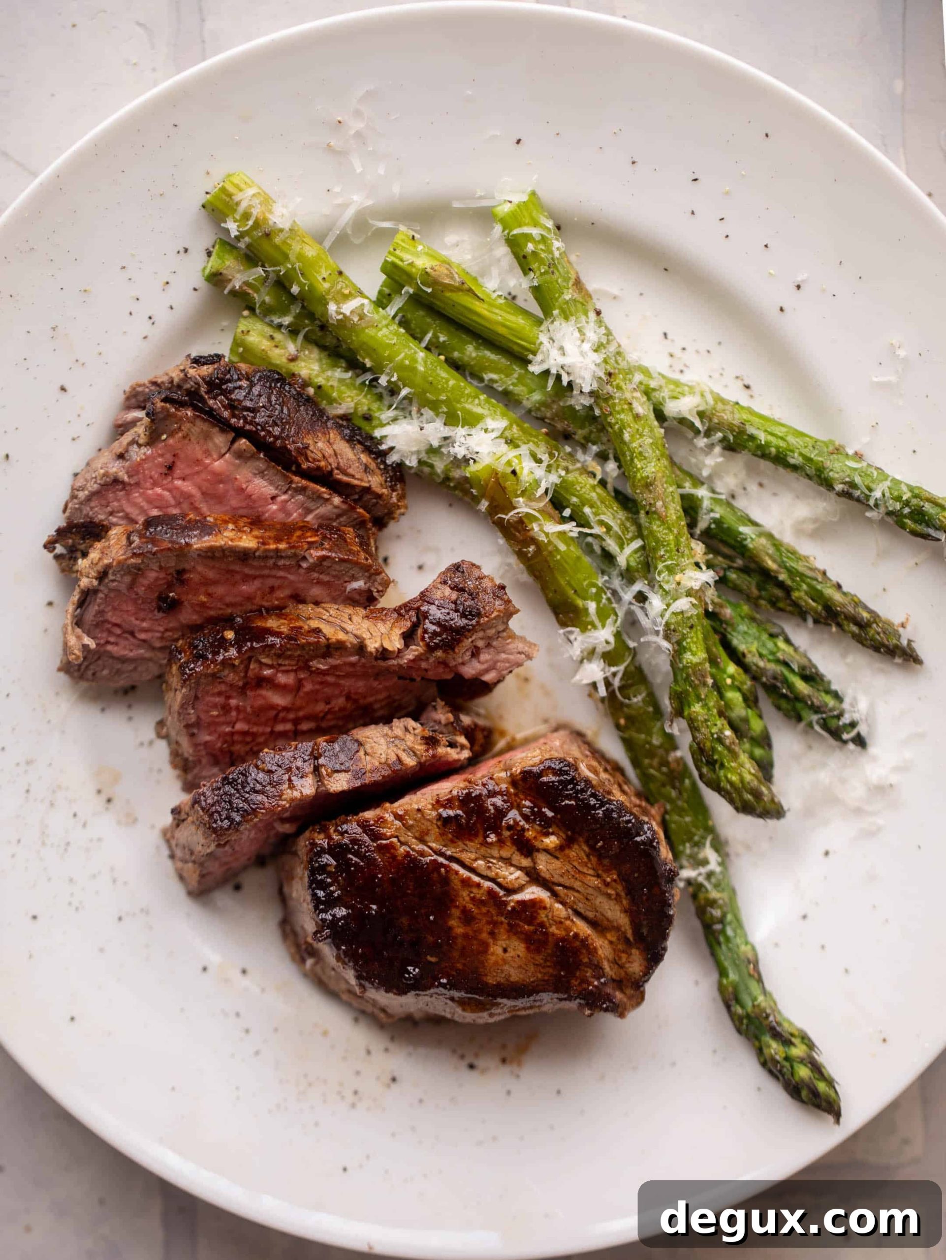 dijon crusted filet with asiago asparagus