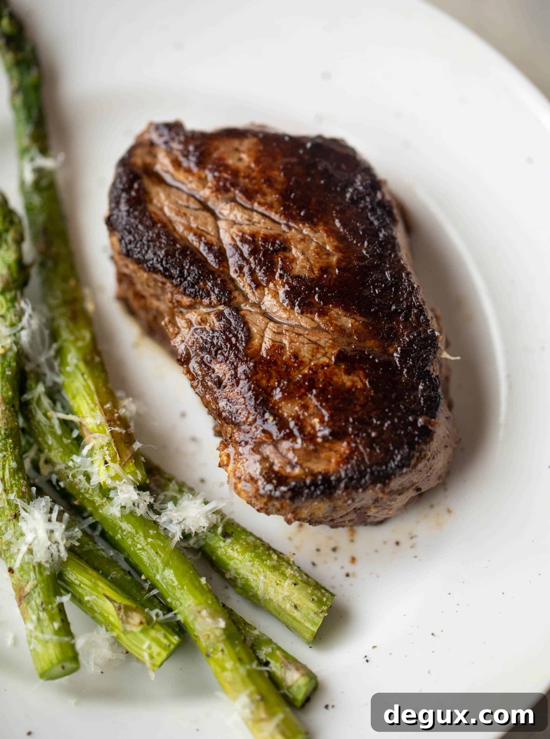 dijon crusted filet with asiago asparagus