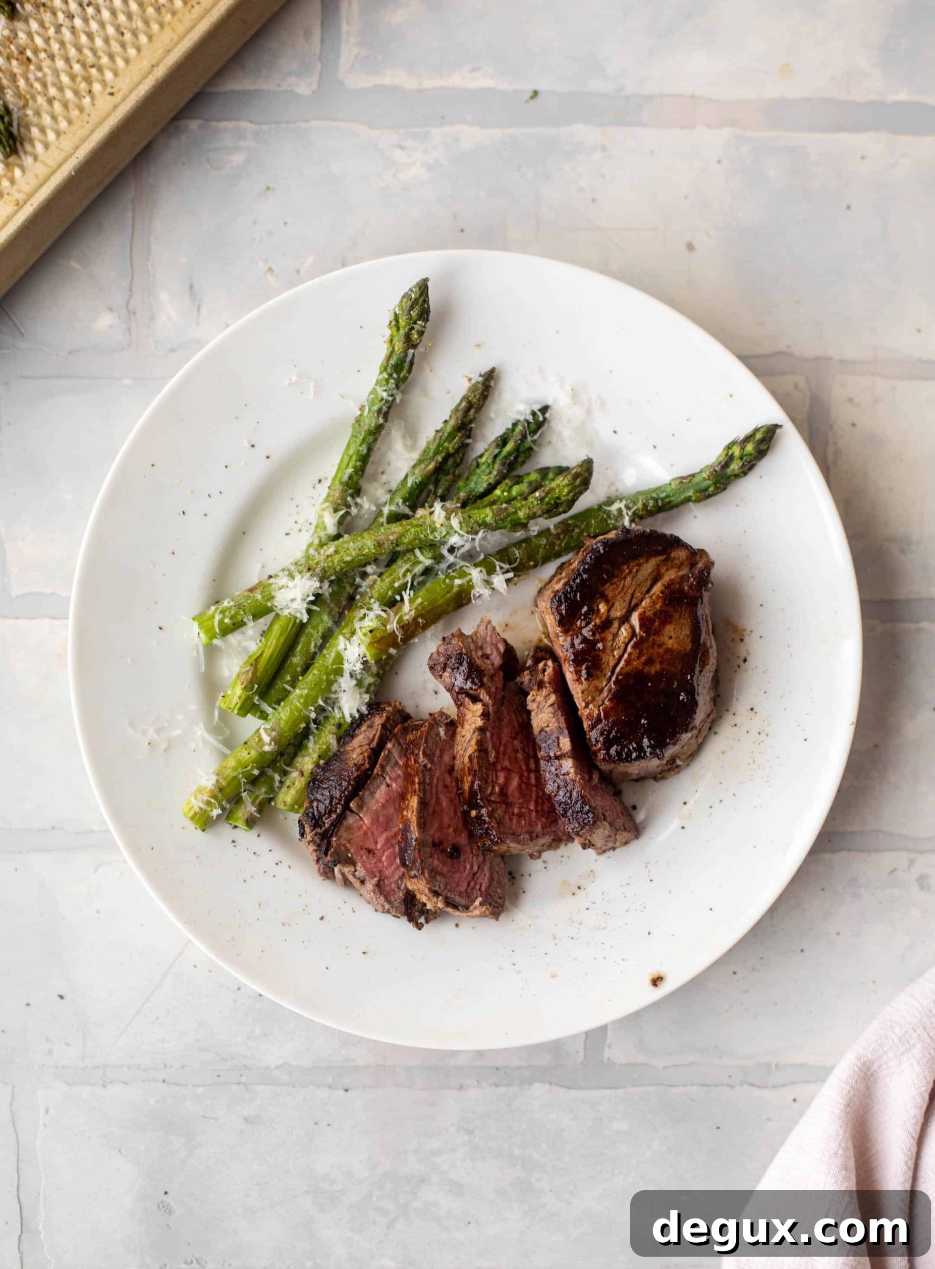 dijon crusted filet with asiago asparagus