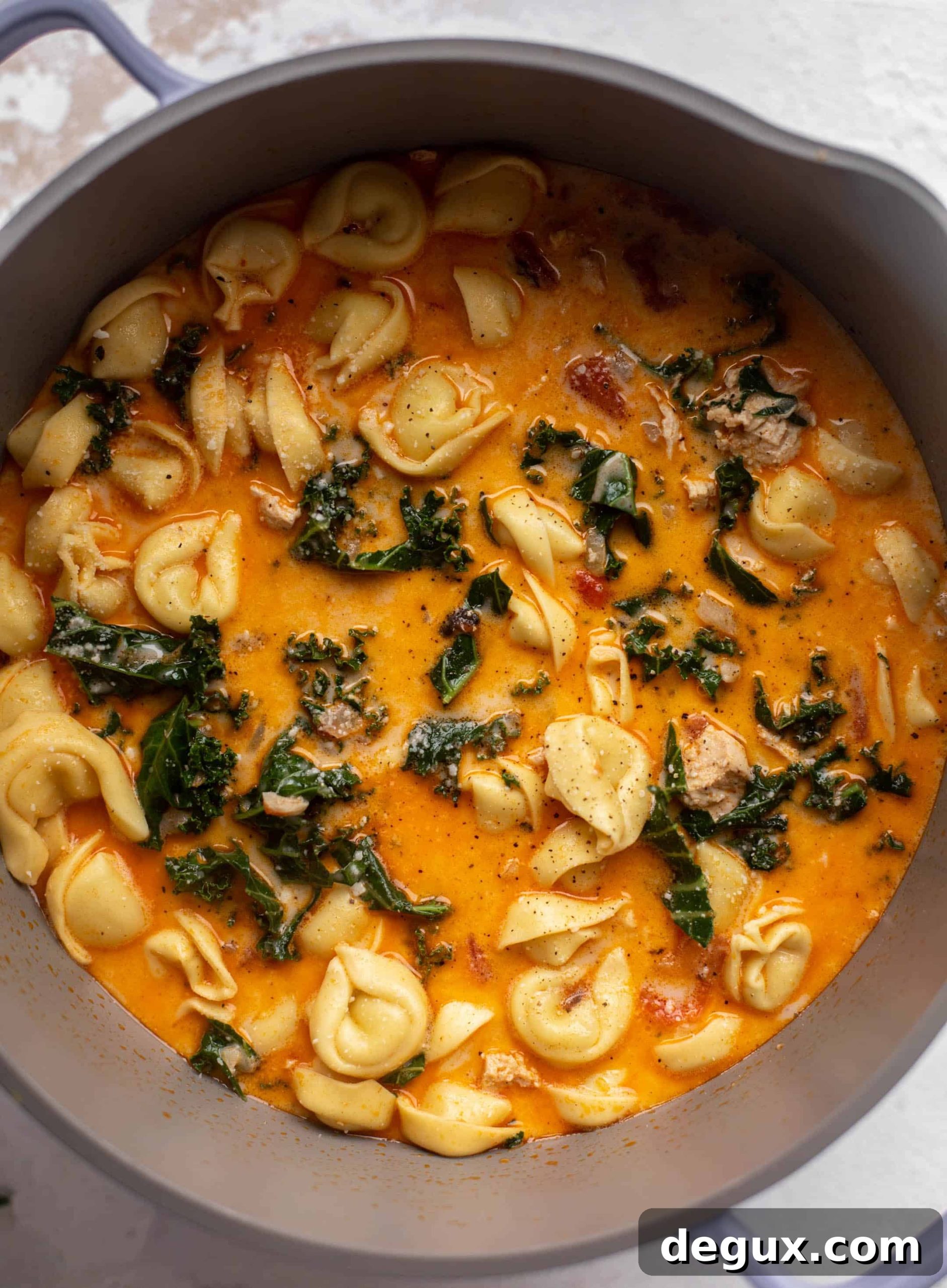 pot of fire roasted chicken tortellini soup