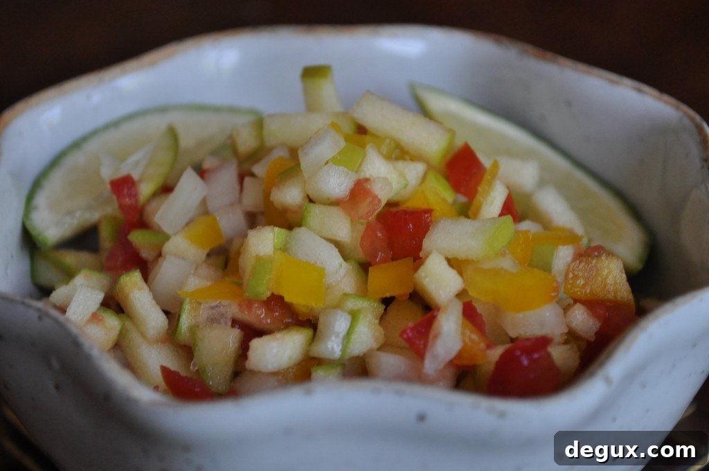Green apple salsa served