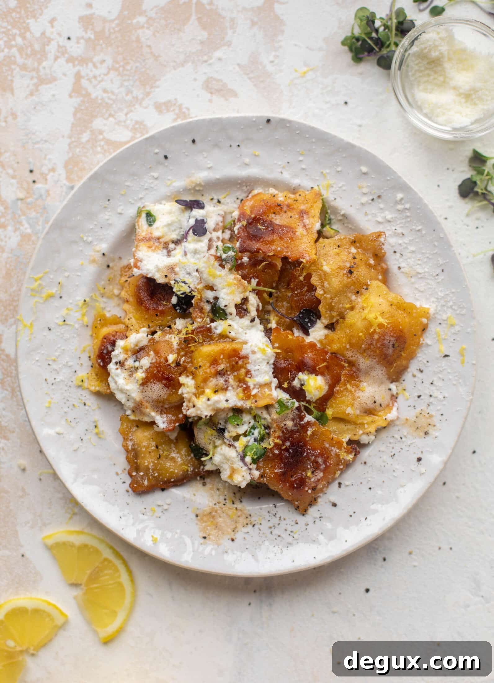 toasted skillet ravioli with lemon & brown butter