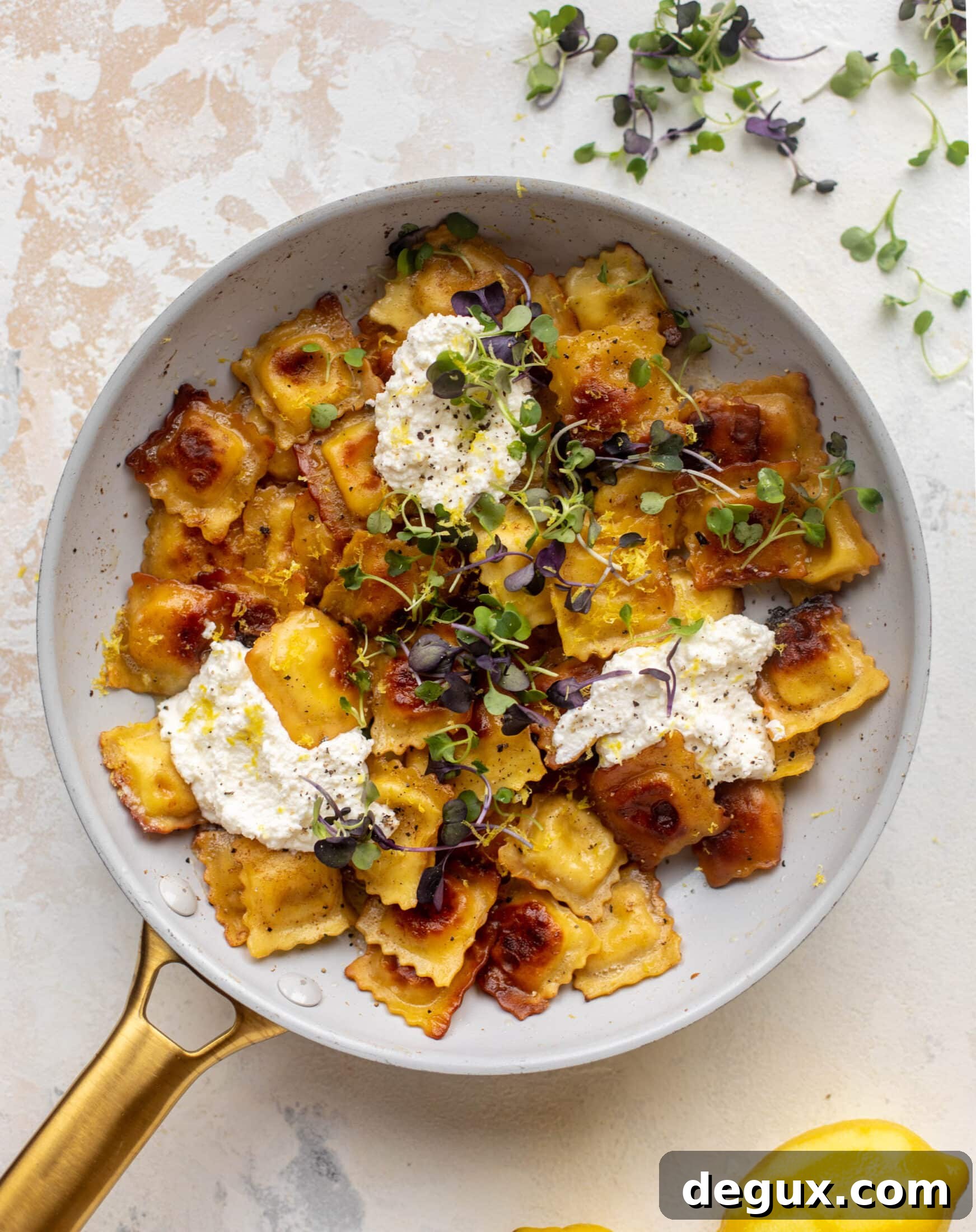 toasted skillet ravioli with lemon & brown butter