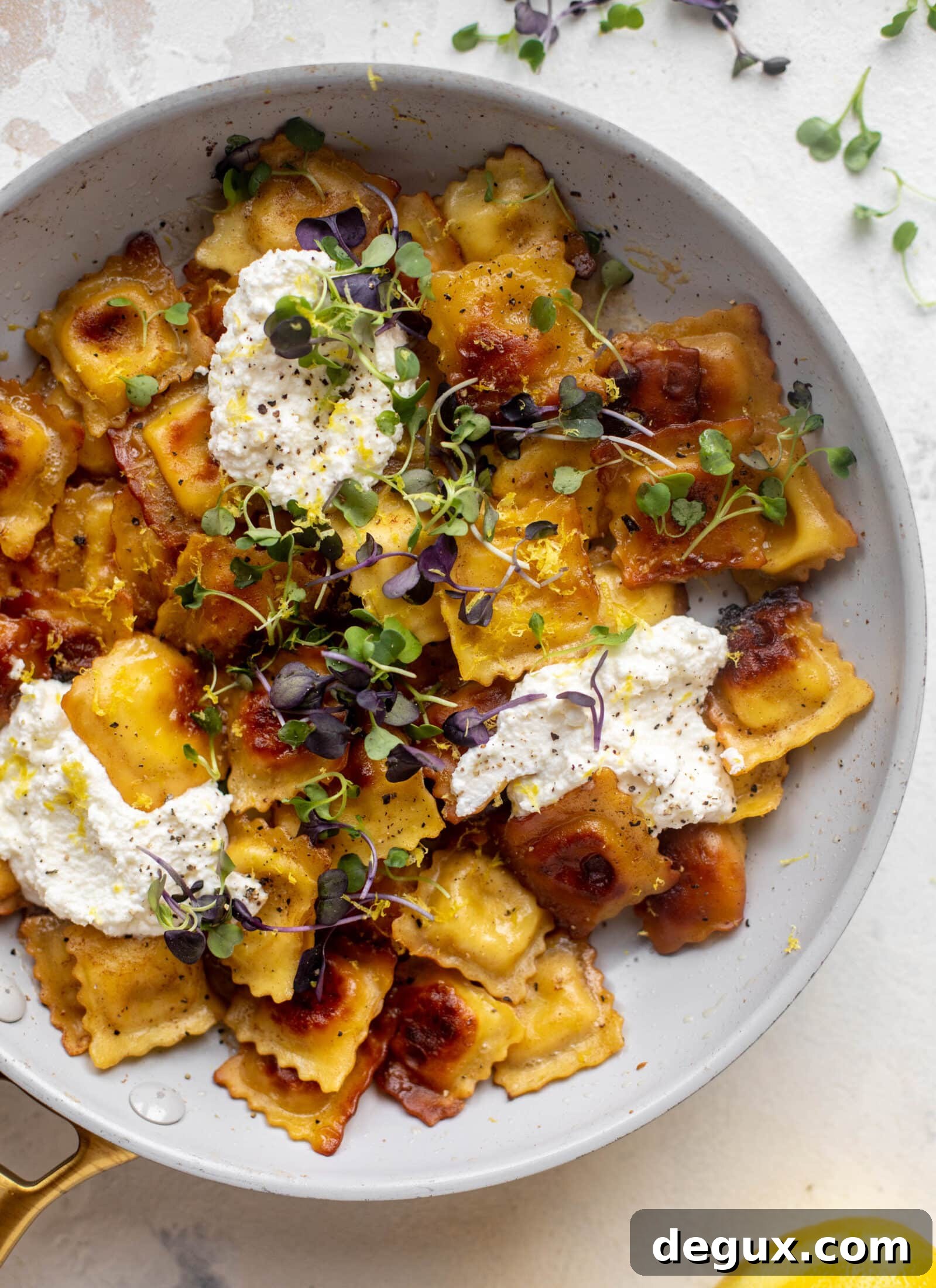 toasted skillet ravioli with lemon & brown butter