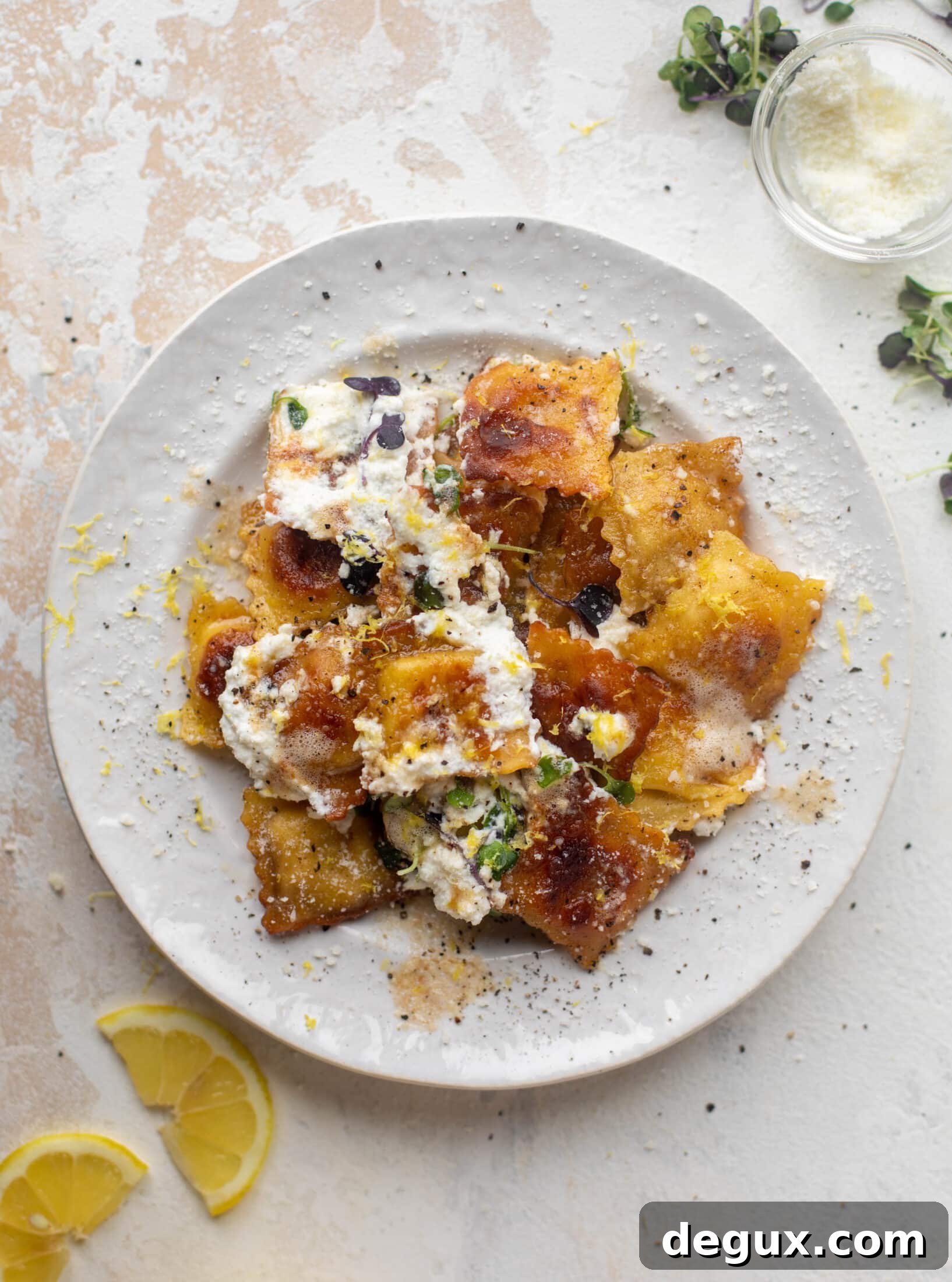 toasted skillet ravioli with lemon & brown butter