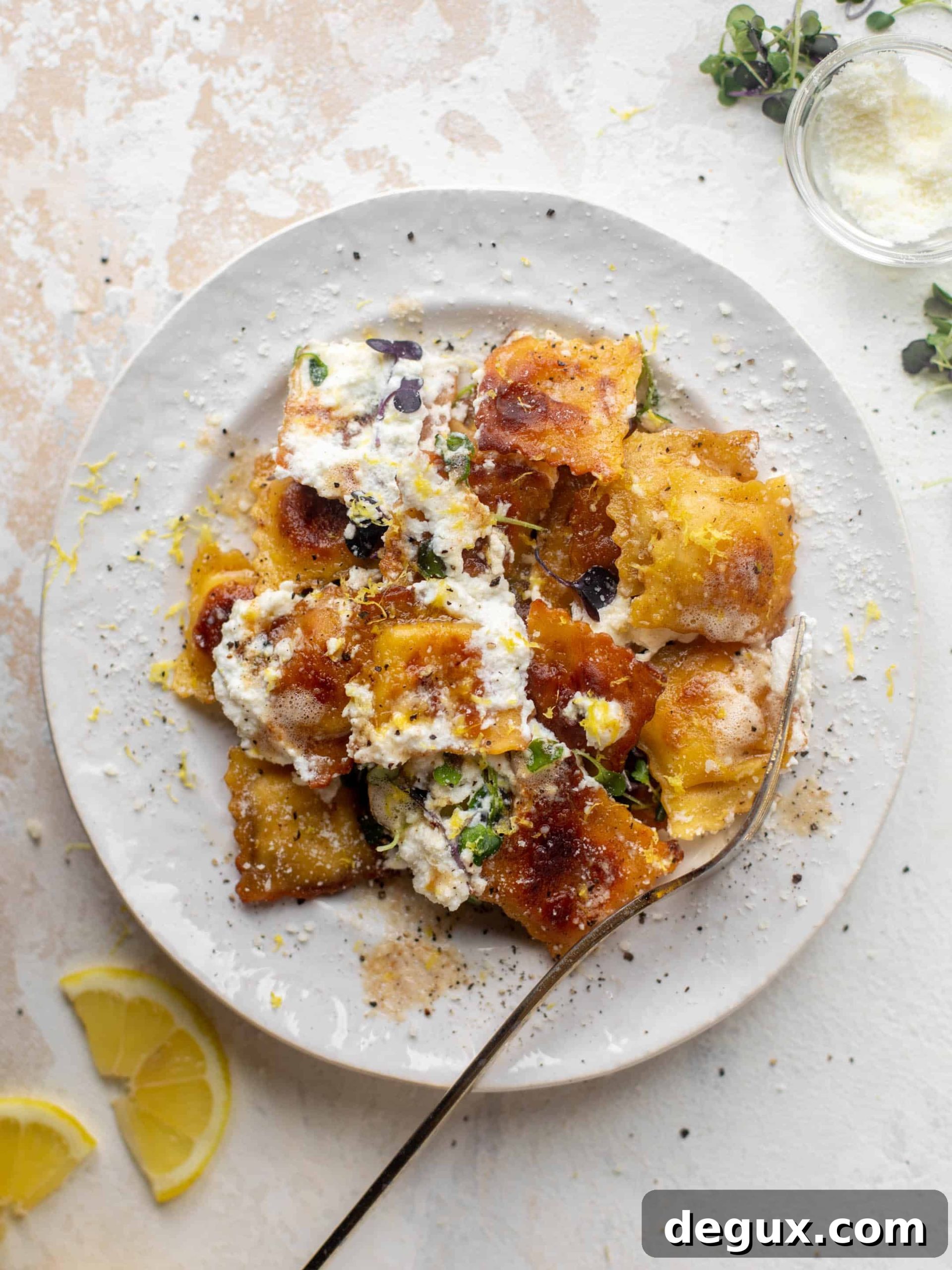 toasted skillet ravioli with lemon & brown butter