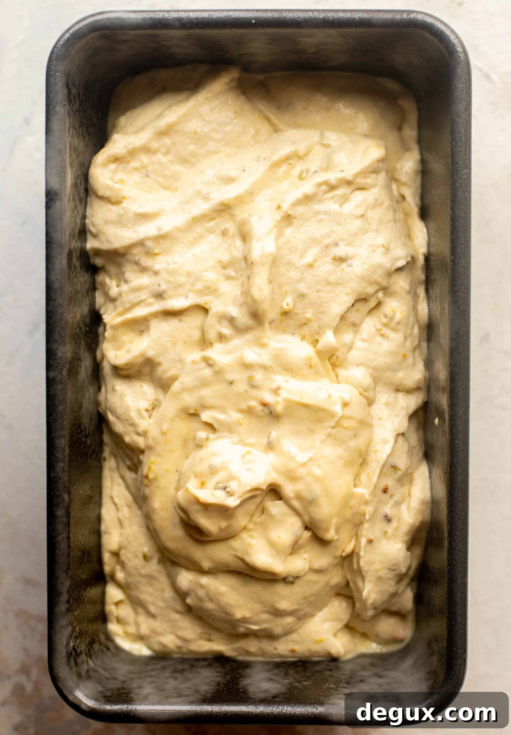 cake batter in loaf pan