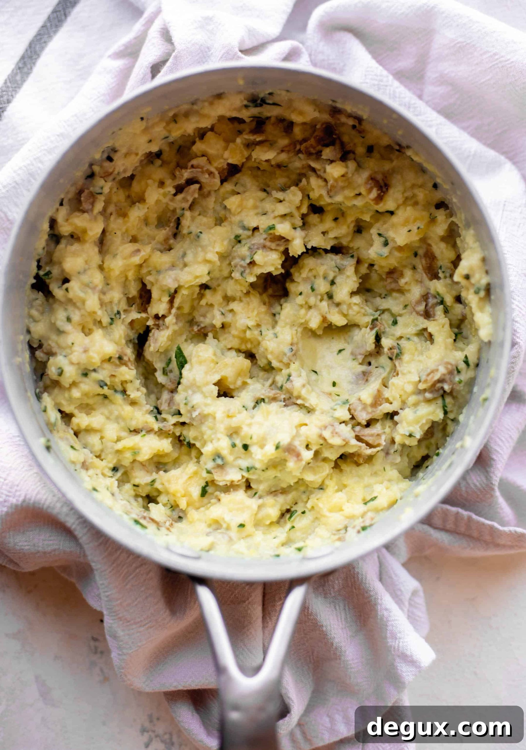 Spring Chicken Smothered in Herbs with Smashed Potatoes 6 mashed spring potatoes