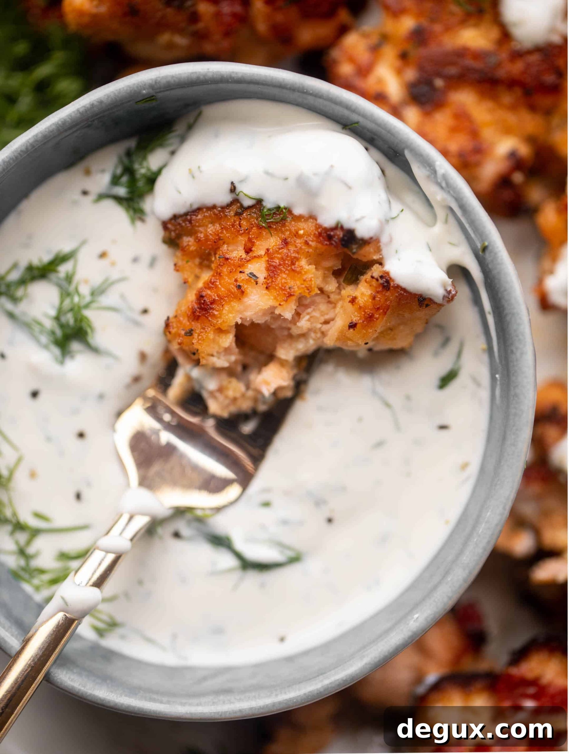 salmon fritters with dill sauce