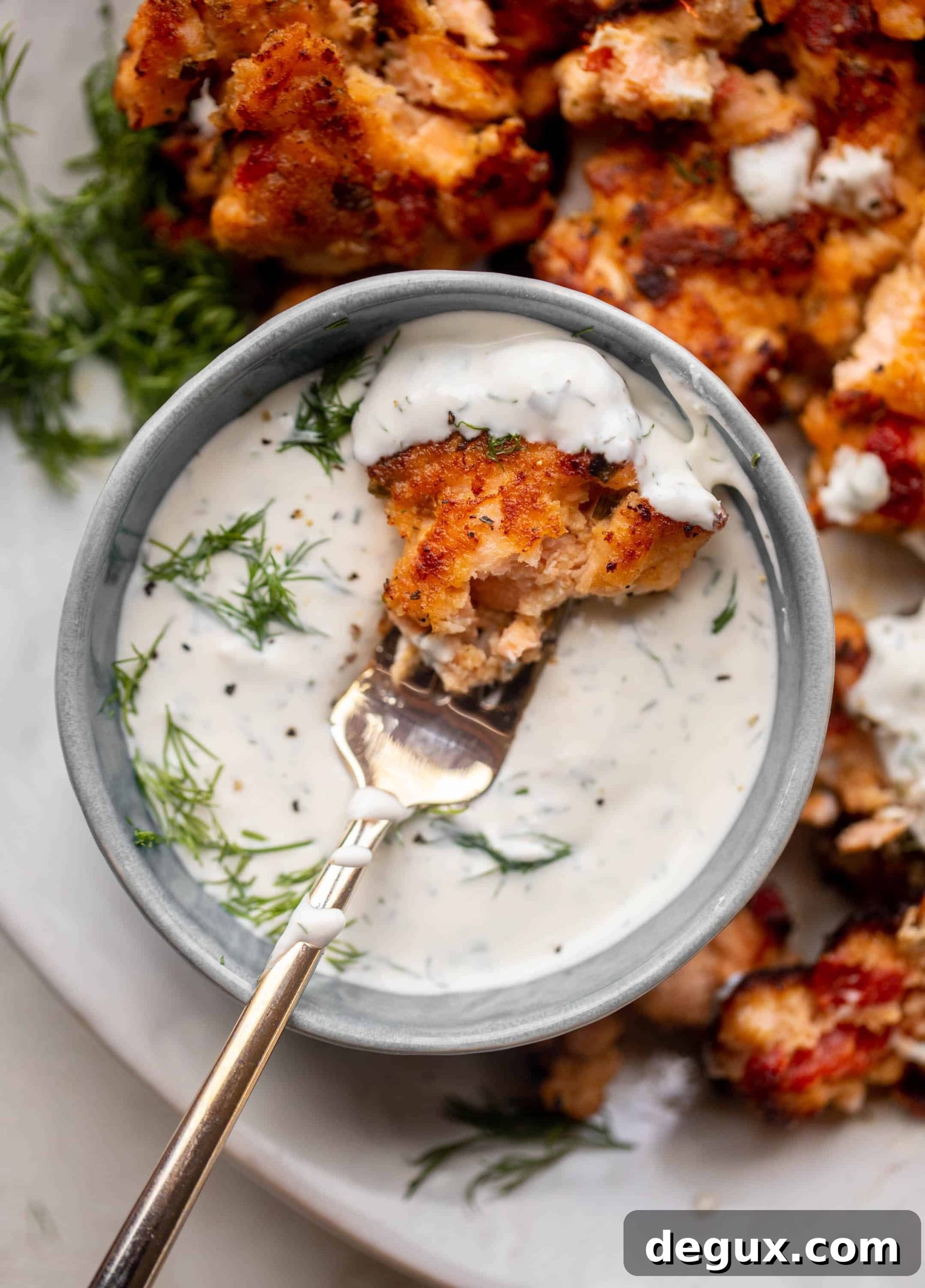 salmon fritters with dill sauce