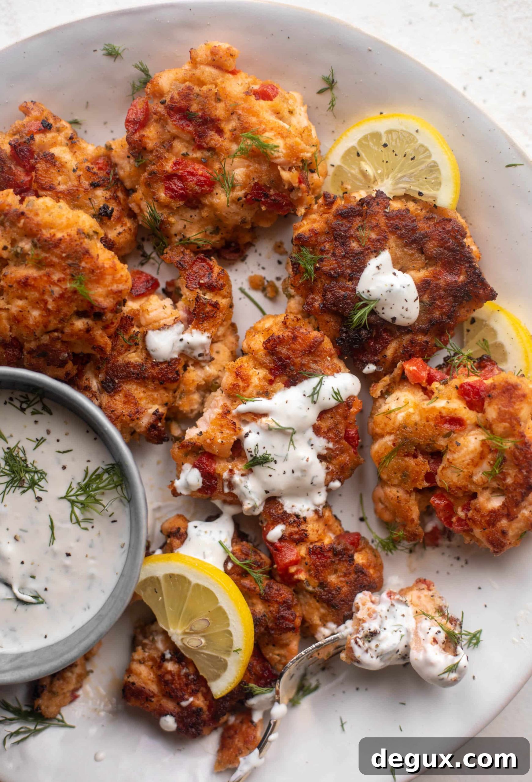 salmon fritters with dill sauce