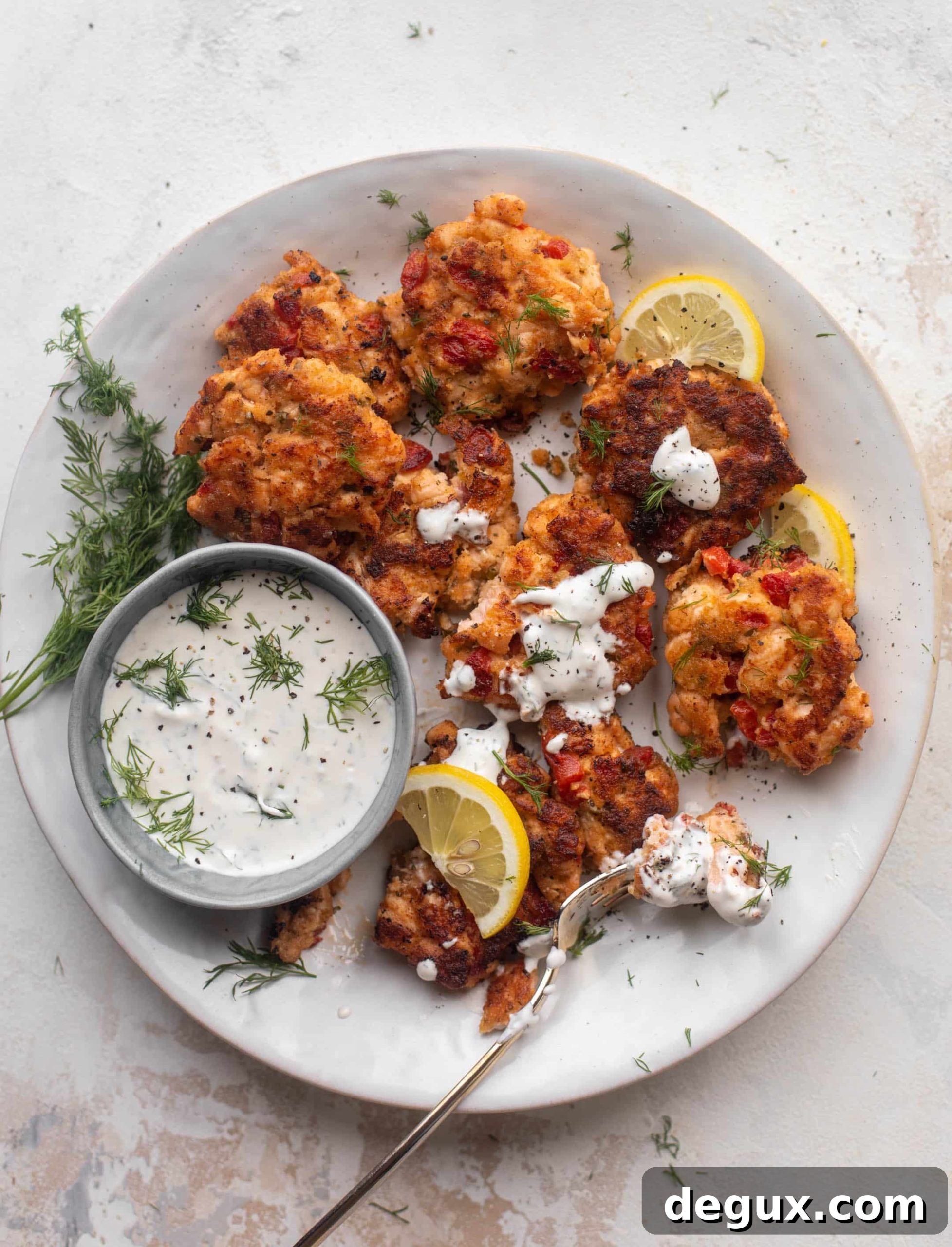 salmon fritters with dill sauce