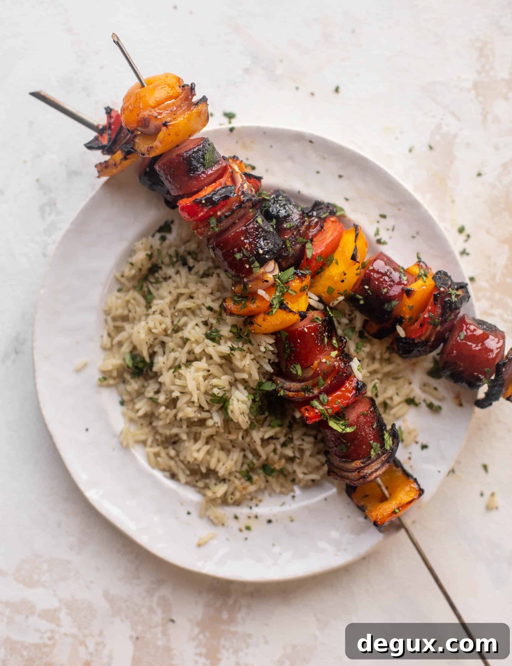 hot honey BBQ smoked sausage and peppers
