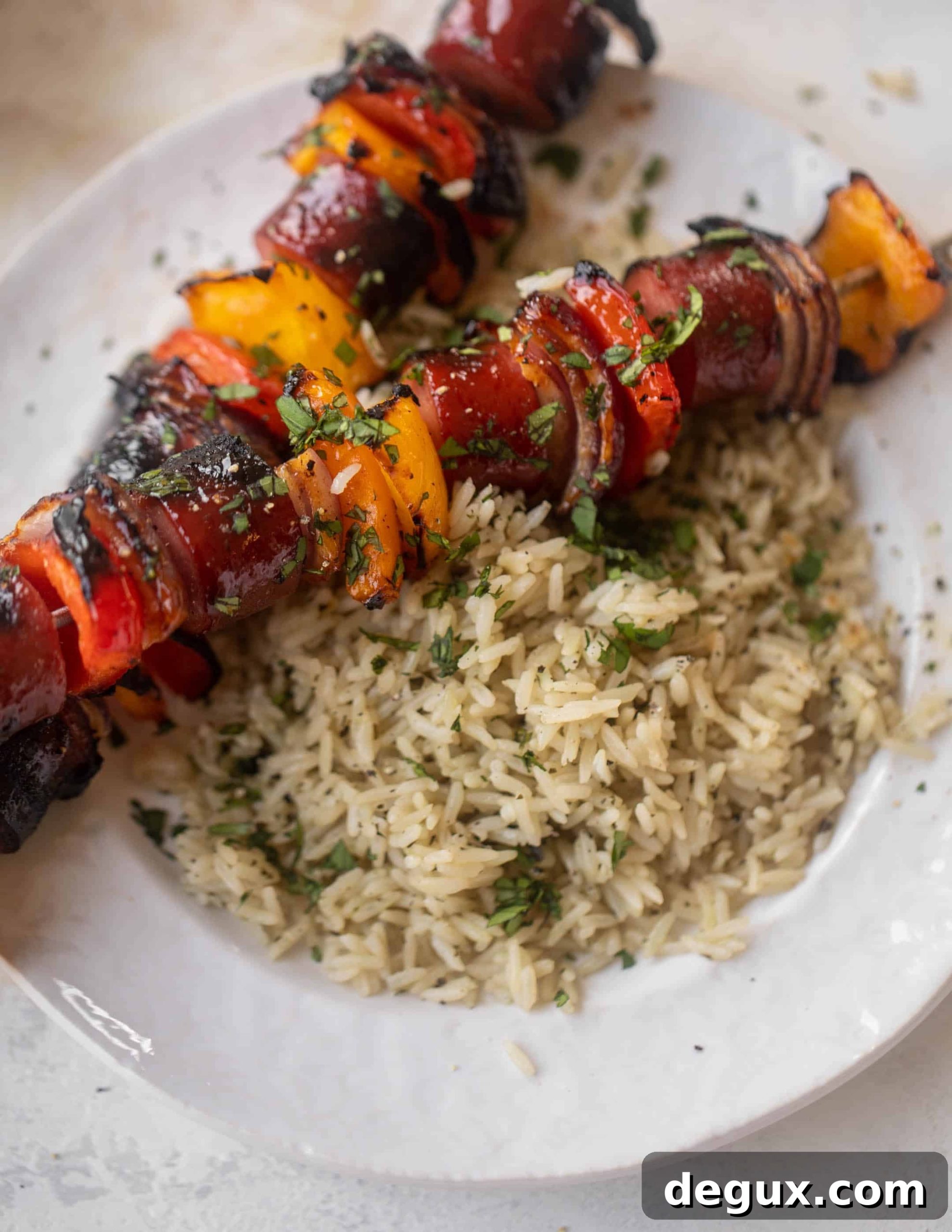 hot honey BBQ smoked sausage and peppers