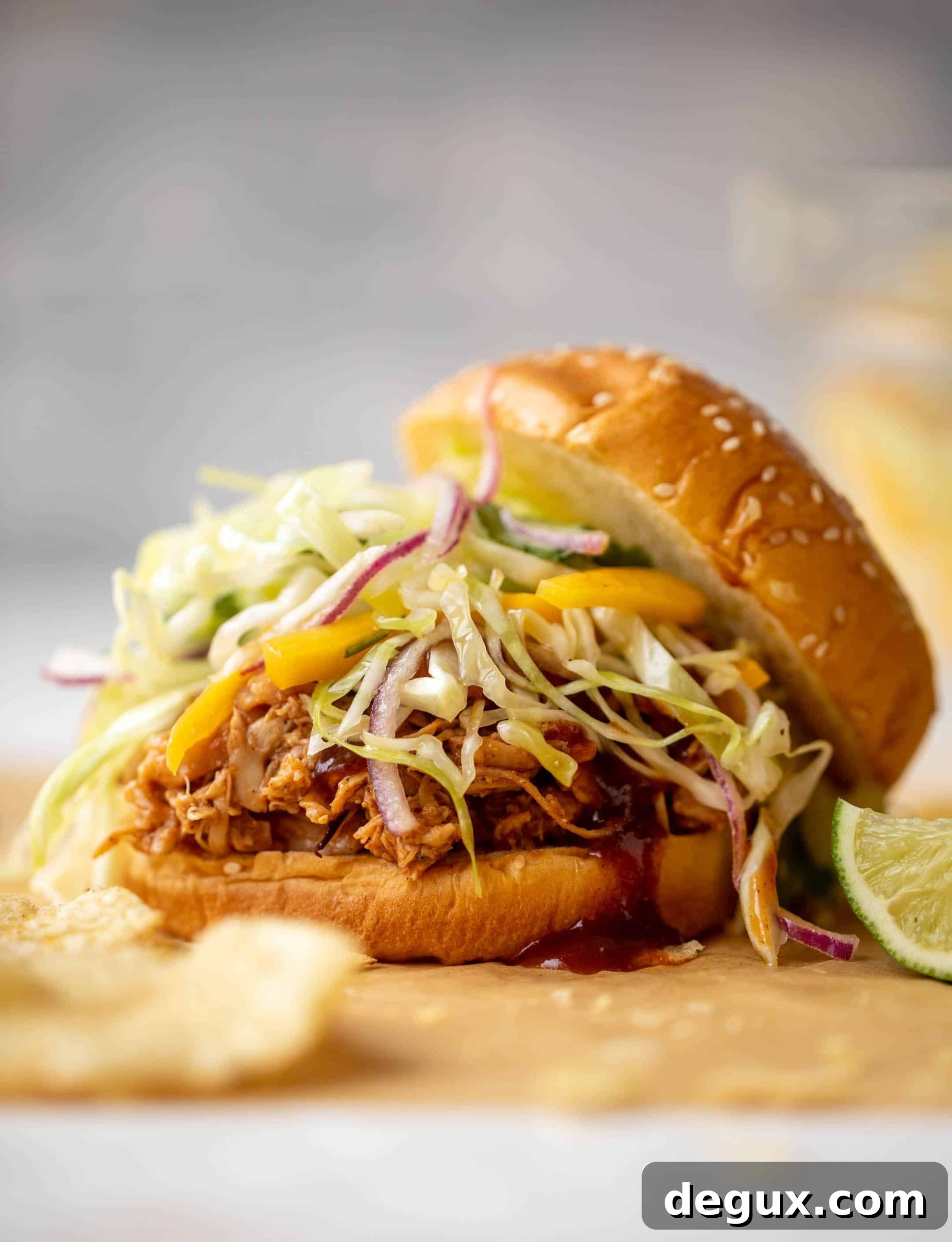 Shredded chicken in mixer