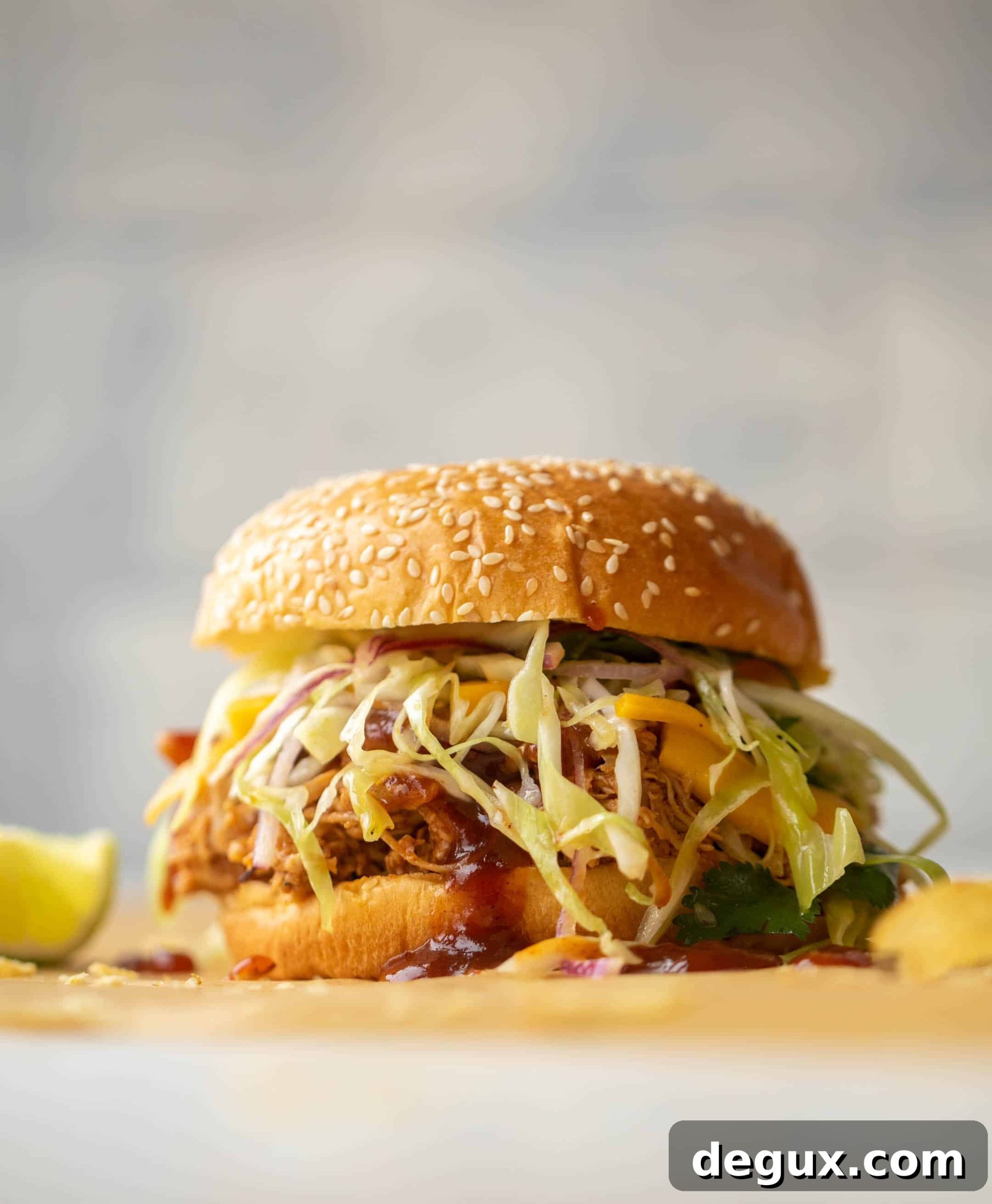 Stack of pulled chicken sandwiches