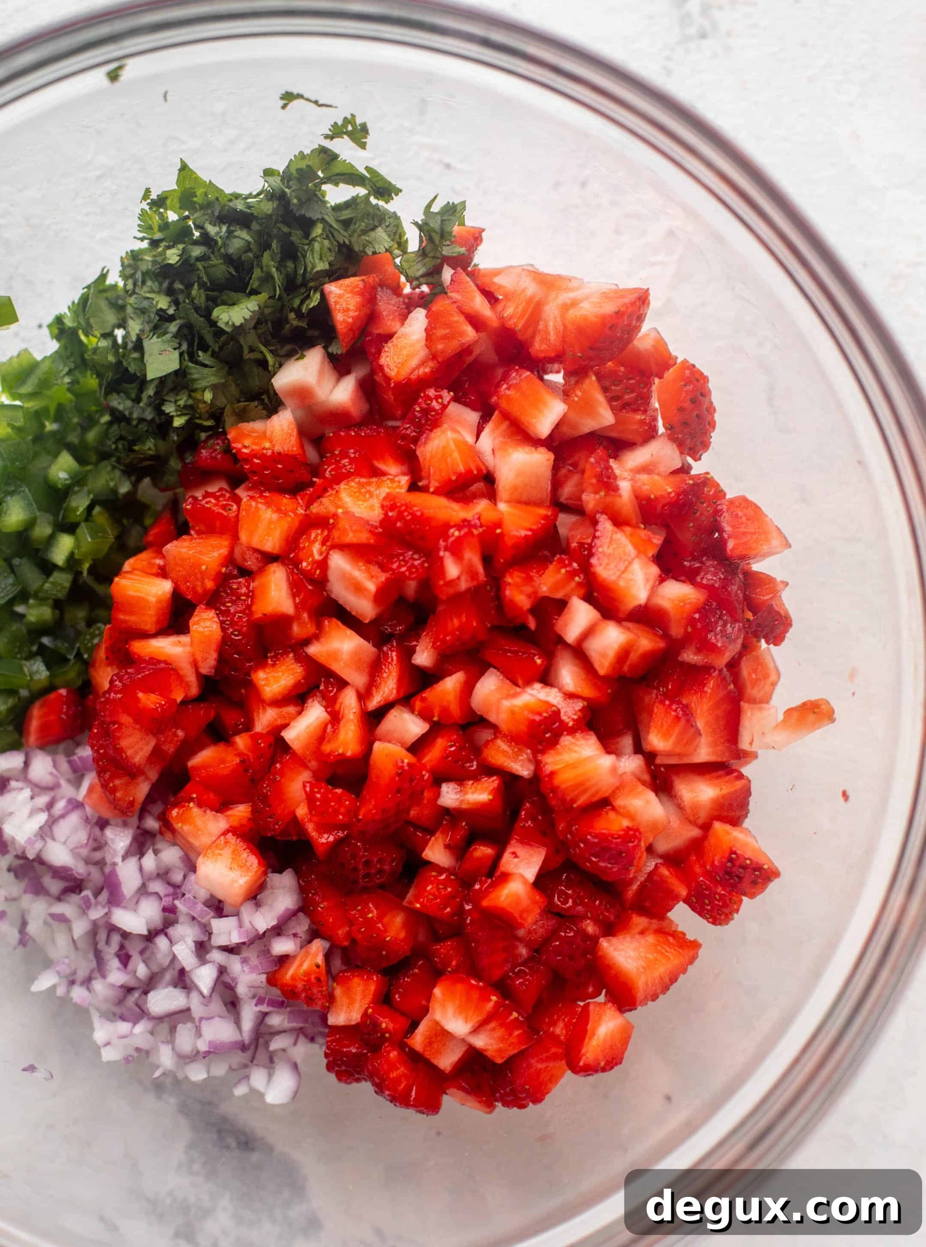 strawberries, cilantro, red onion