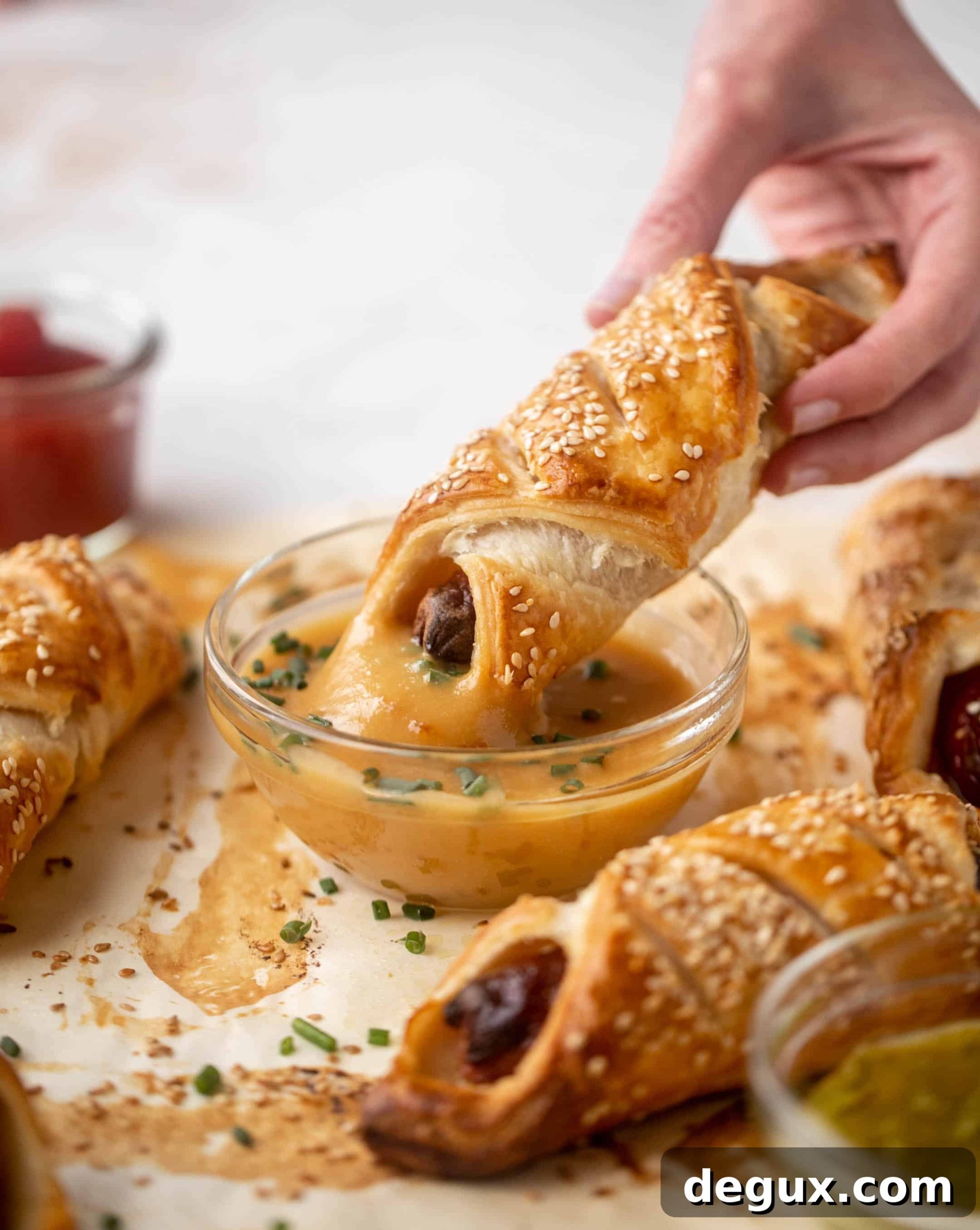 puff pastry hot dogs with hot honey mustard