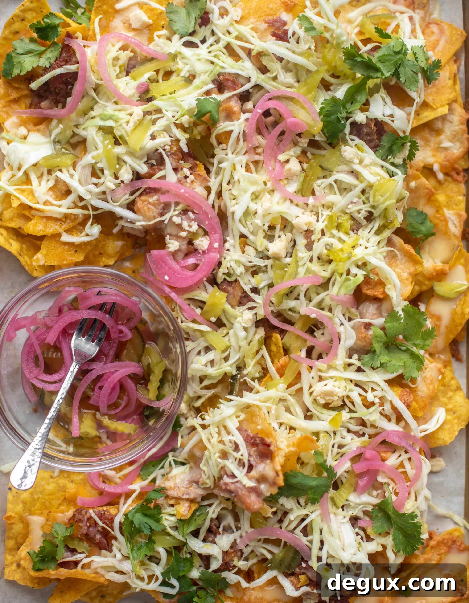 pulled pork nachos with pickle slaw