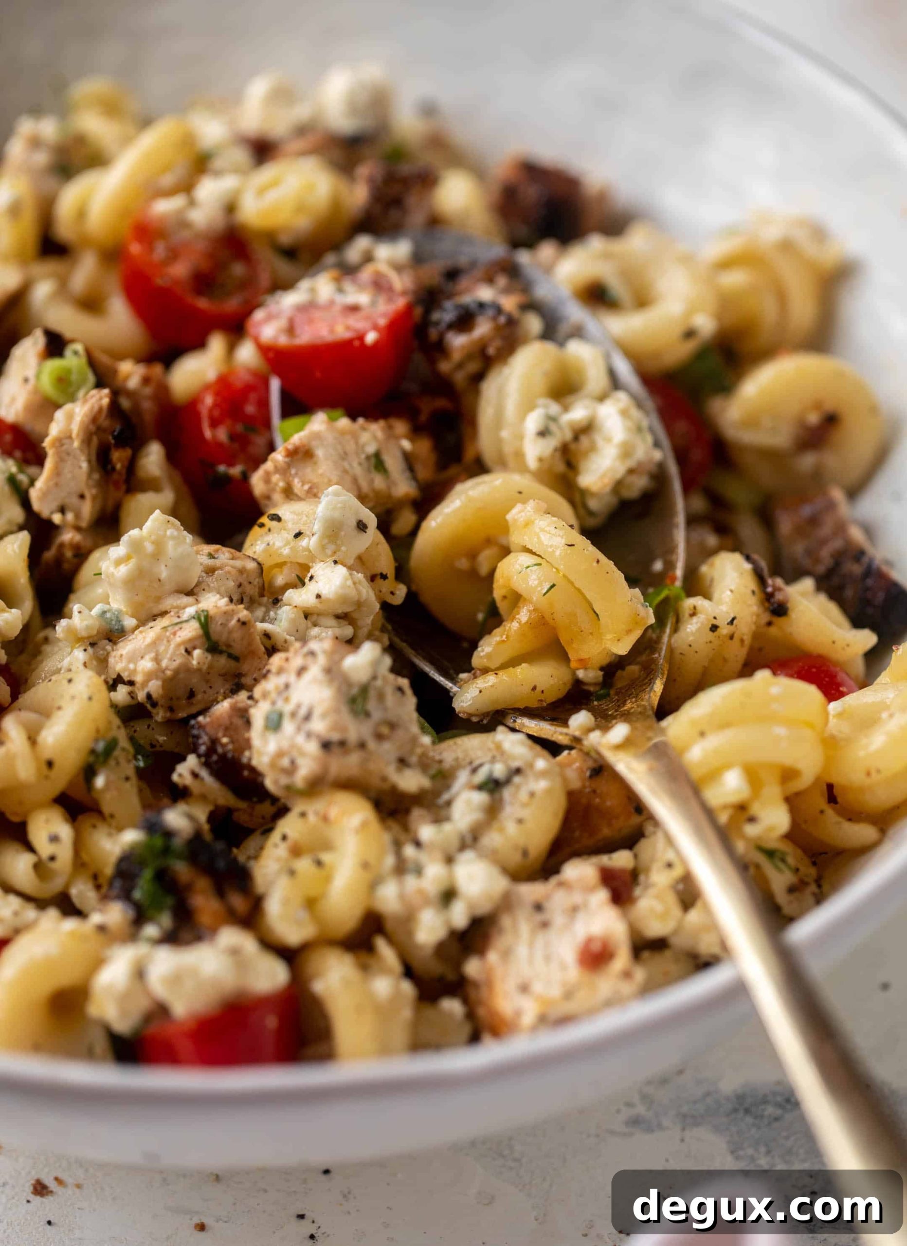 grilled chicken pasta salad with gorgonzola vinaigrette