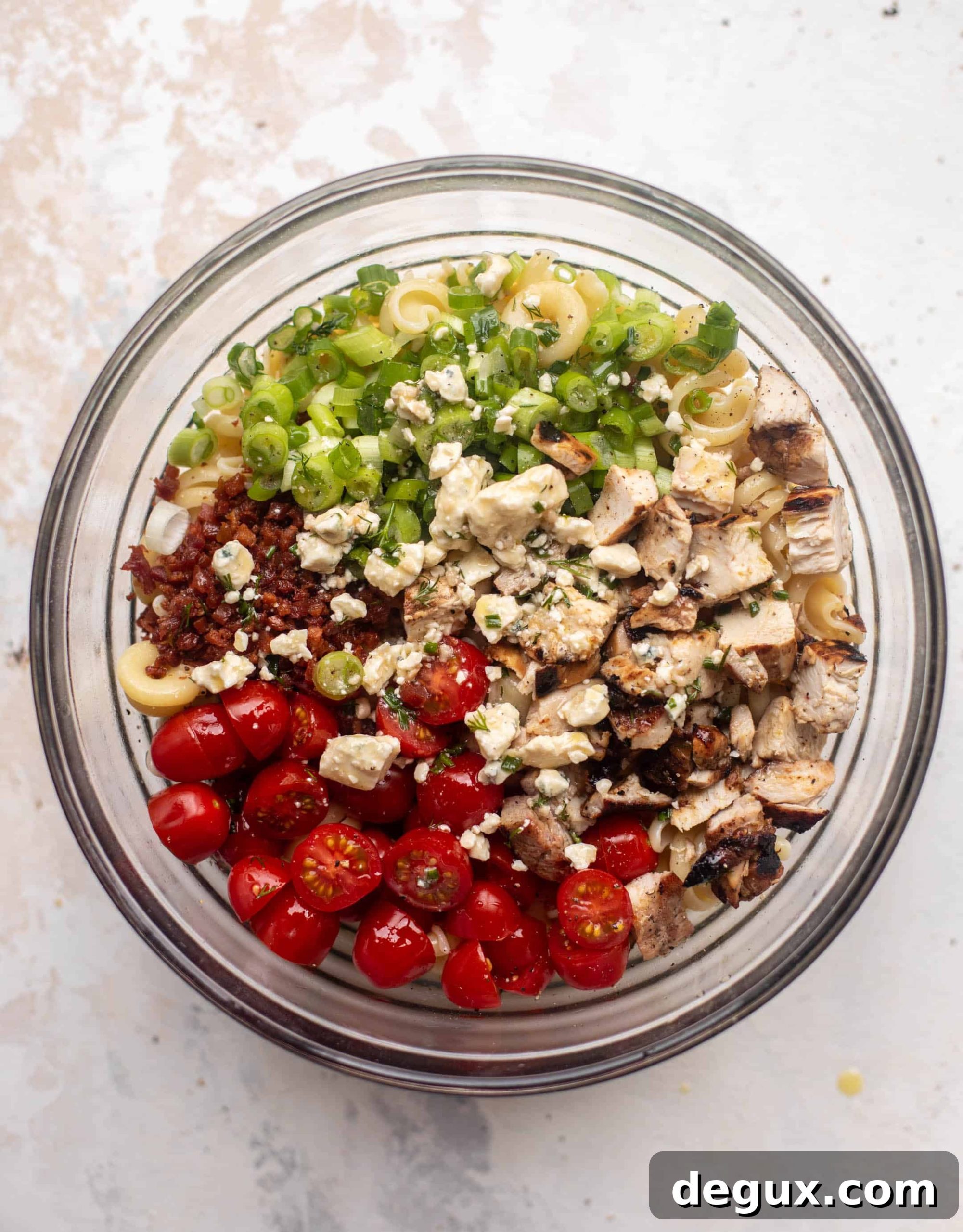 grilled chicken pasta salad with gorgonzola vinaigrette