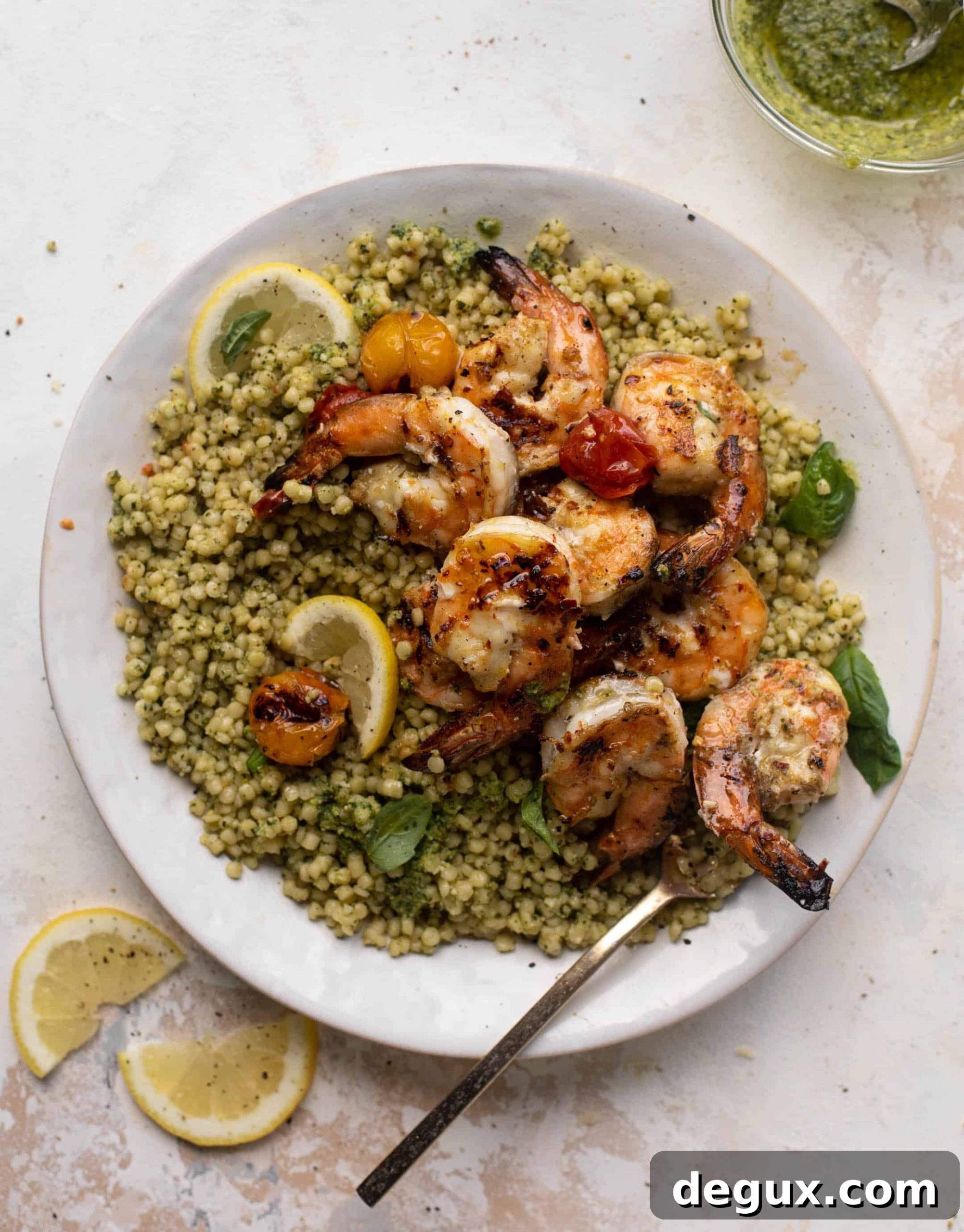 Grilled Lemon Shrimp with Pesto Couscous Recipe 12 grilled lemon shrimp with pesto couscous