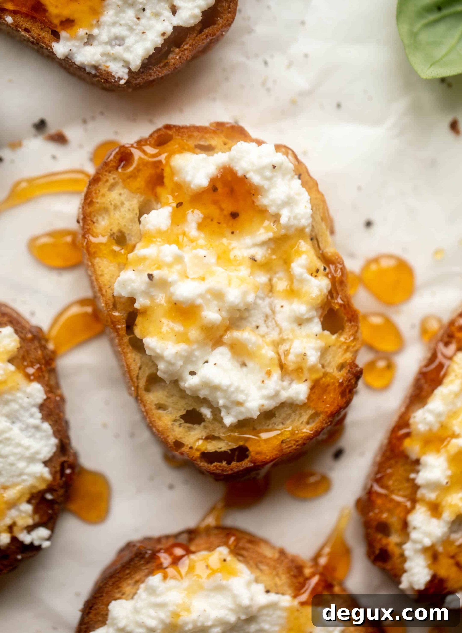 crostini with ricotta and hot honey