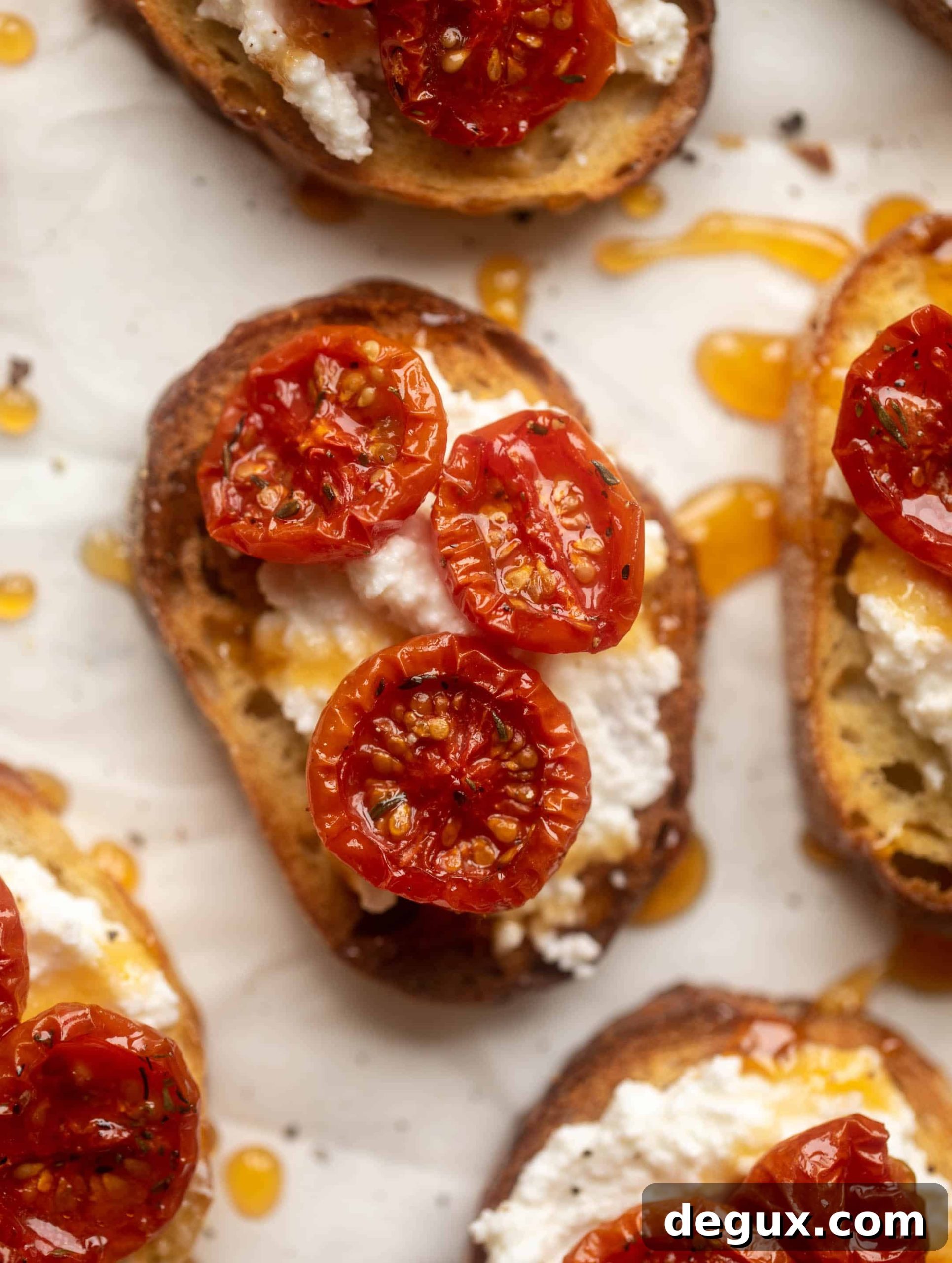 slow roasted hot honey tomato crostini