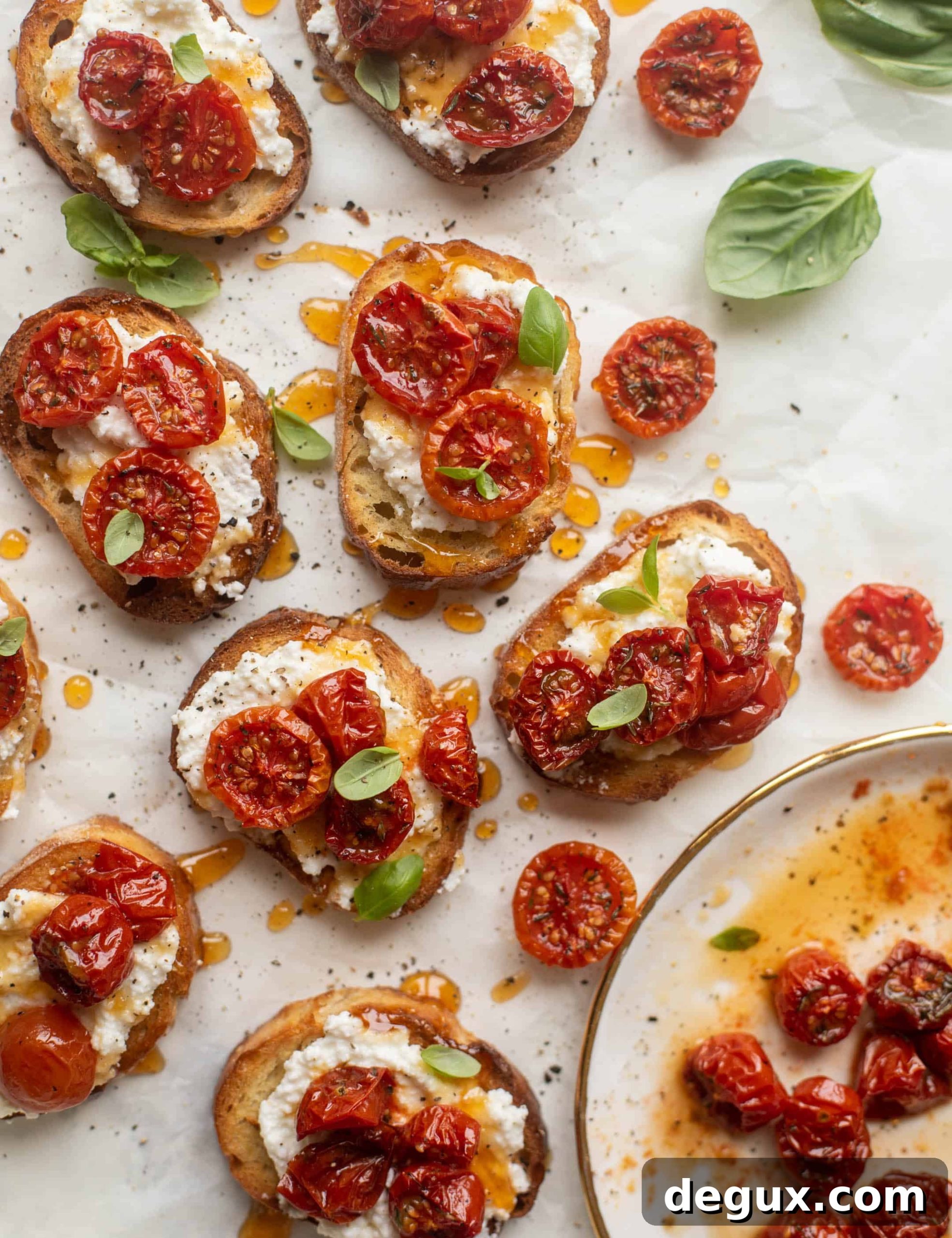slow roasted hot honey tomato crostini
