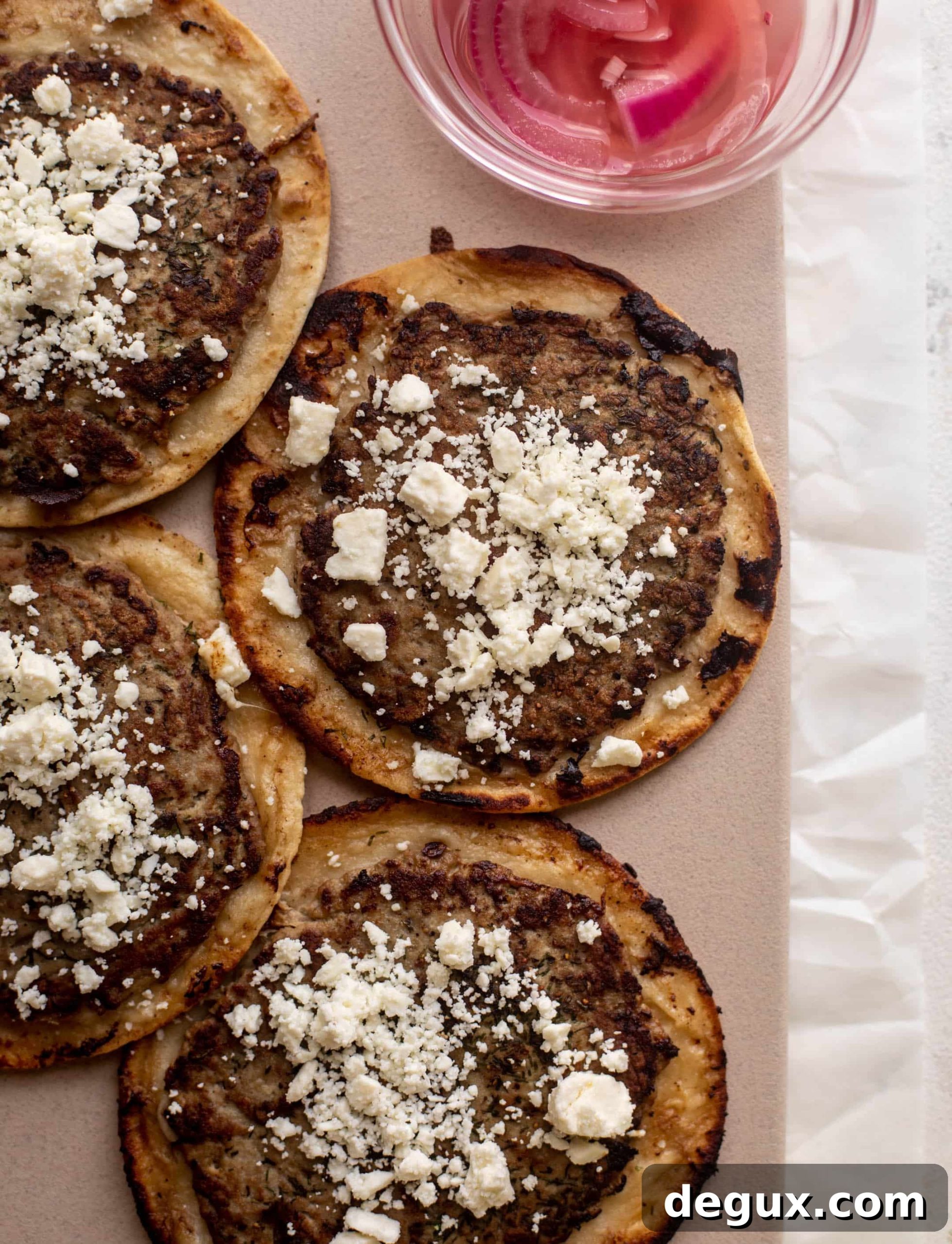 Mediterranean turkey smash burger tacos