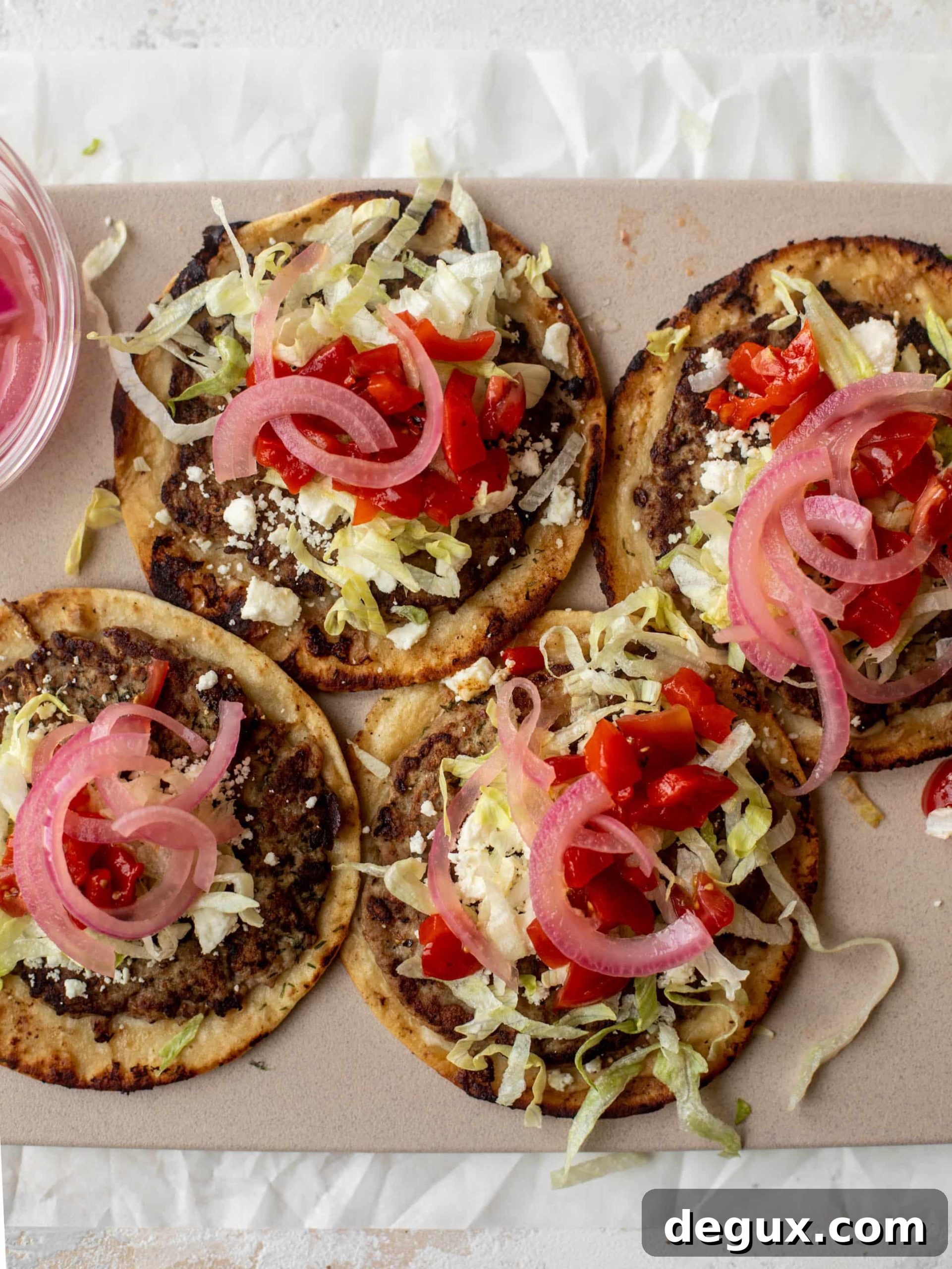 Mediterranean turkey smash burger tacos