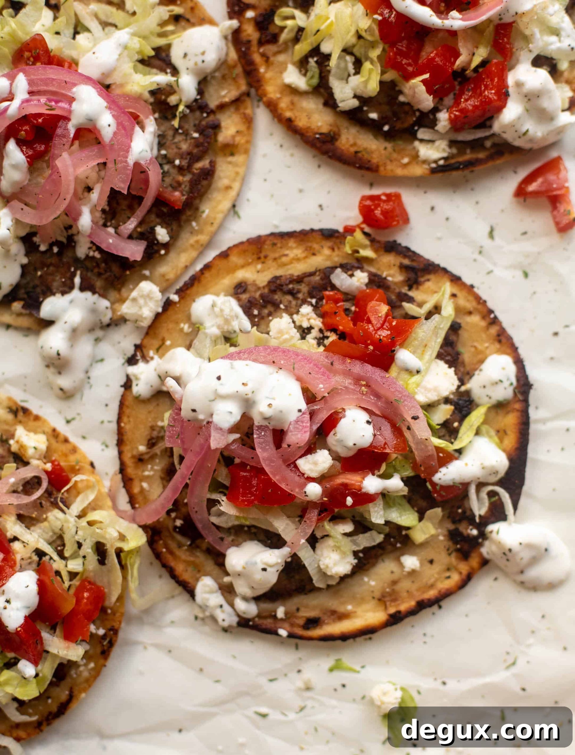 Mediterranean turkey smash burger tacos