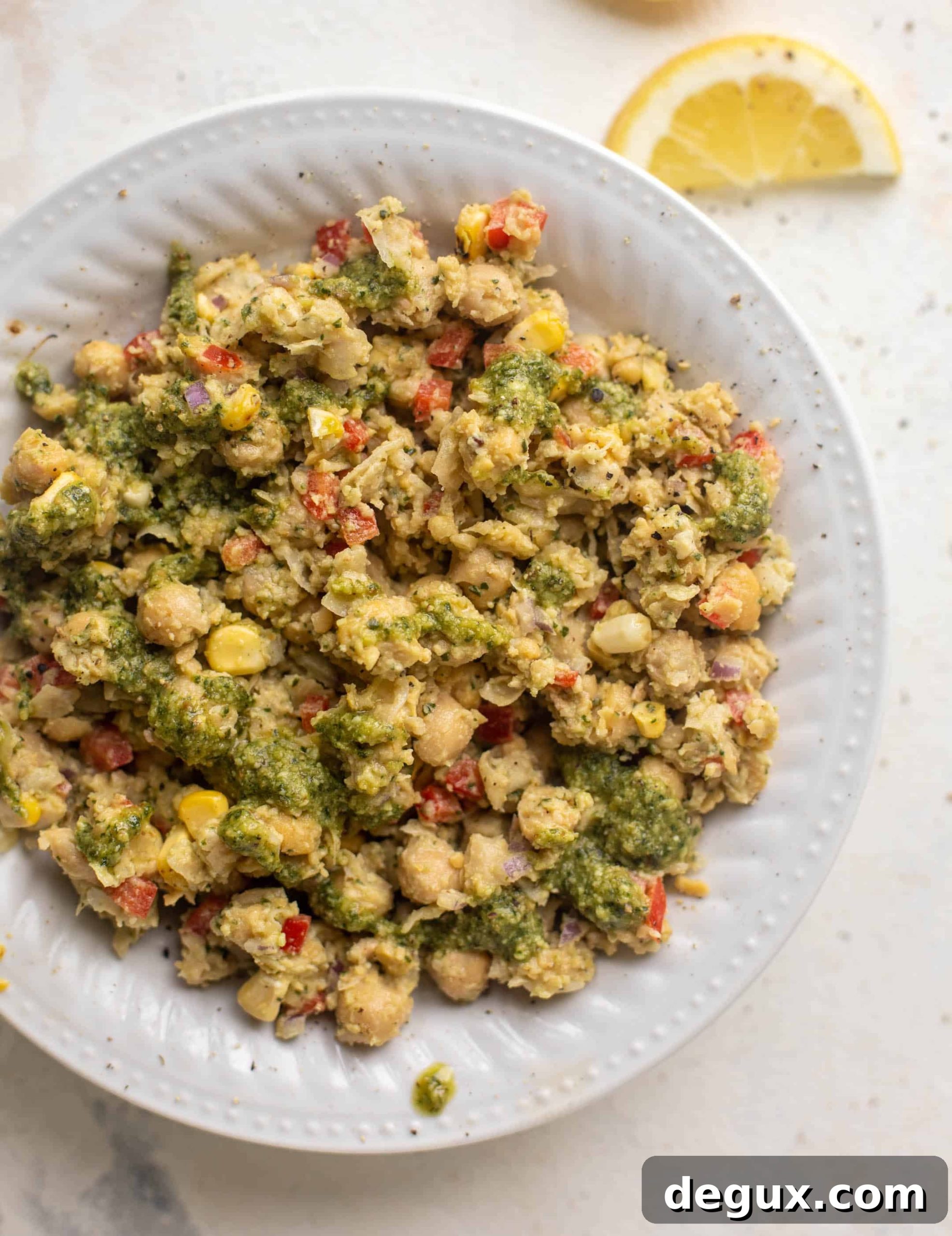 pesto smashed chickpea salad