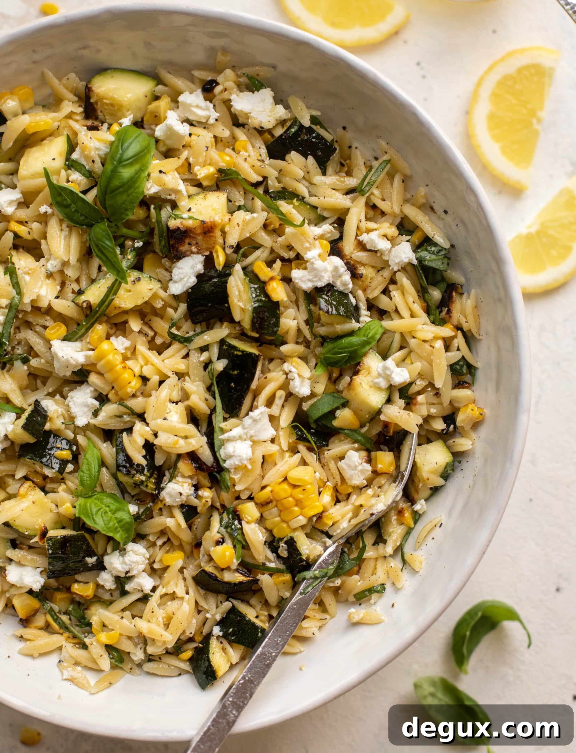 Grilled Zucchini & Corn Orzo Salad with Lemon Herb Dressing 2 grilled zucchini corn orzo