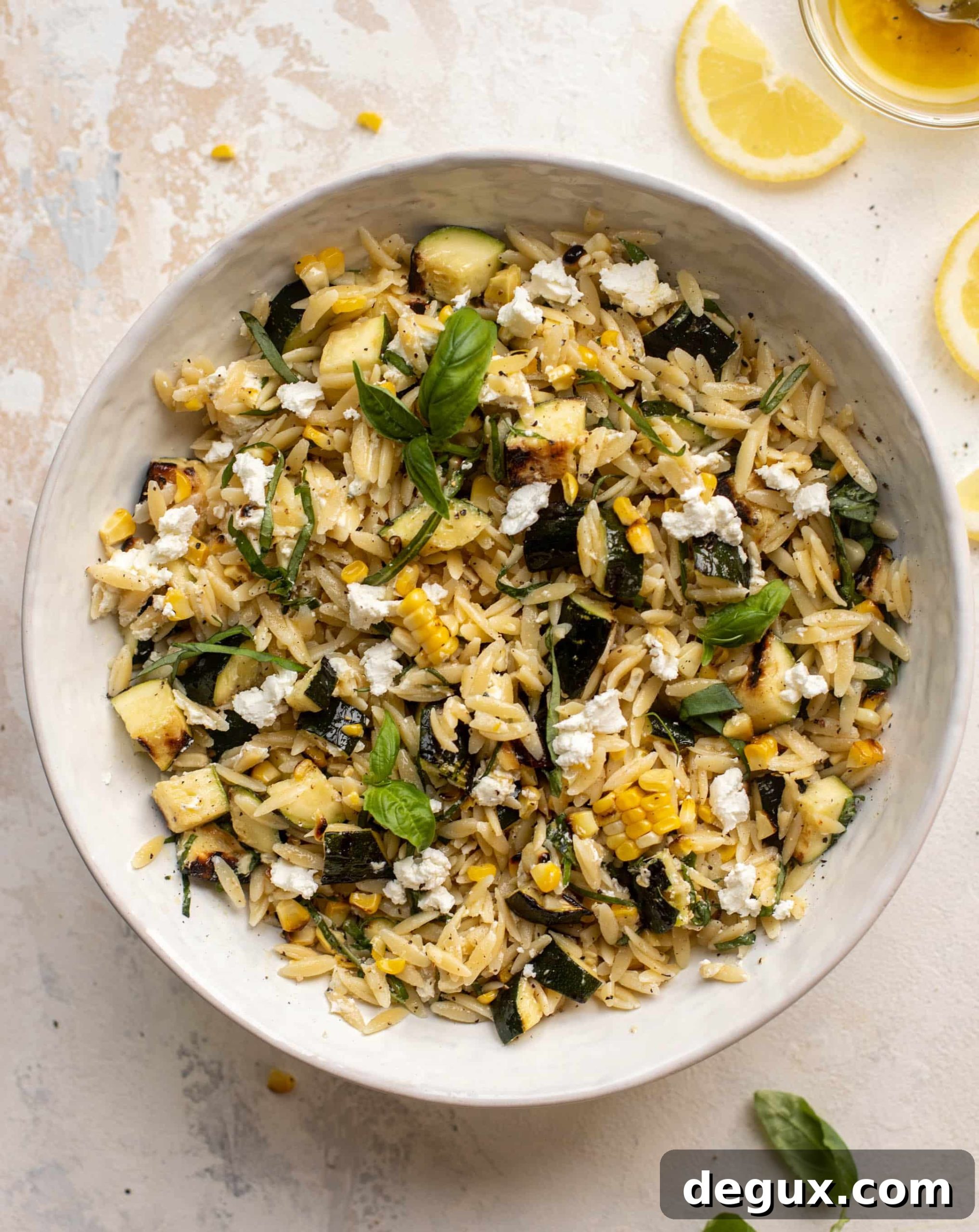 Grilled Zucchini & Corn Orzo Salad with Lemon Herb Dressing 10 grilled zucchini corn orzo
