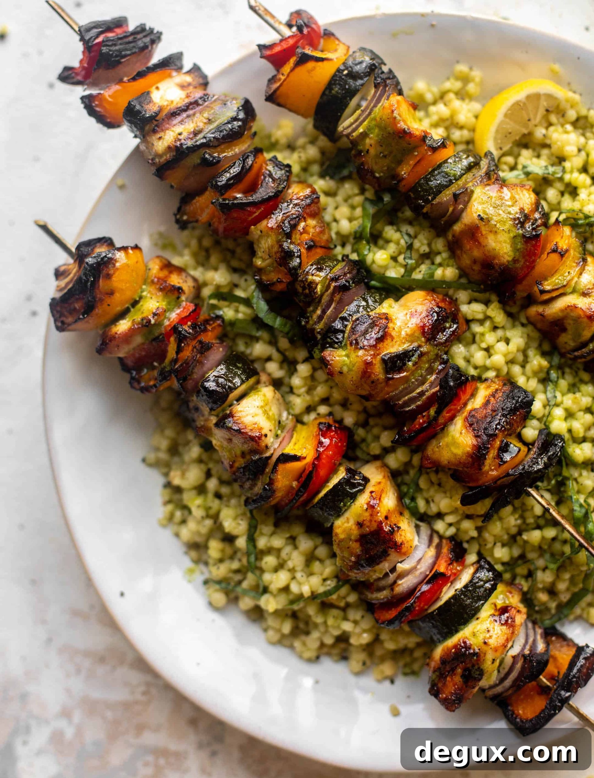 summer chicken skewers with basil couscous