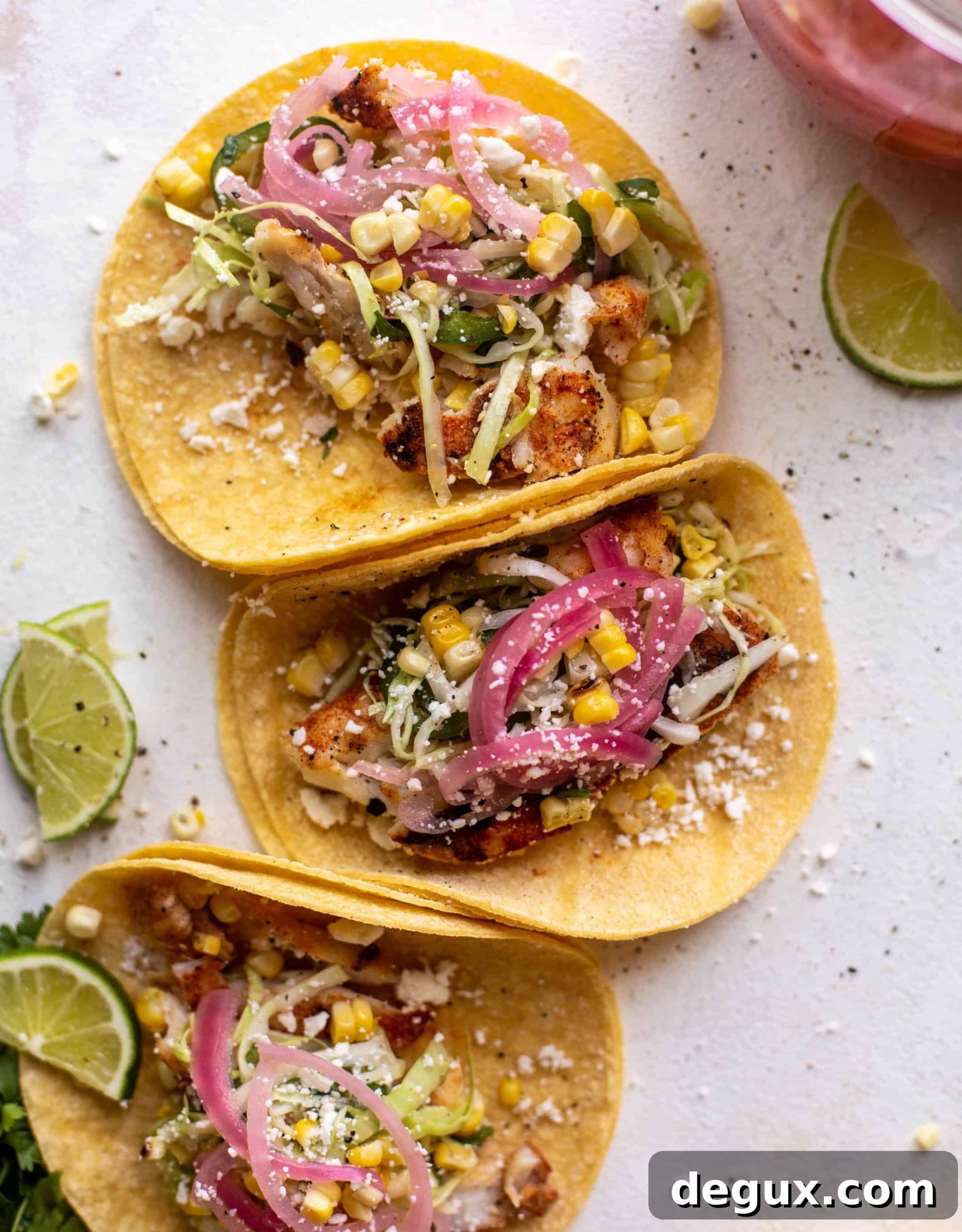 Grilled Fish Tacos with Spicy Jalapeño Corn Slaw 10 grilled fish tacos with jalapeño corn slaw