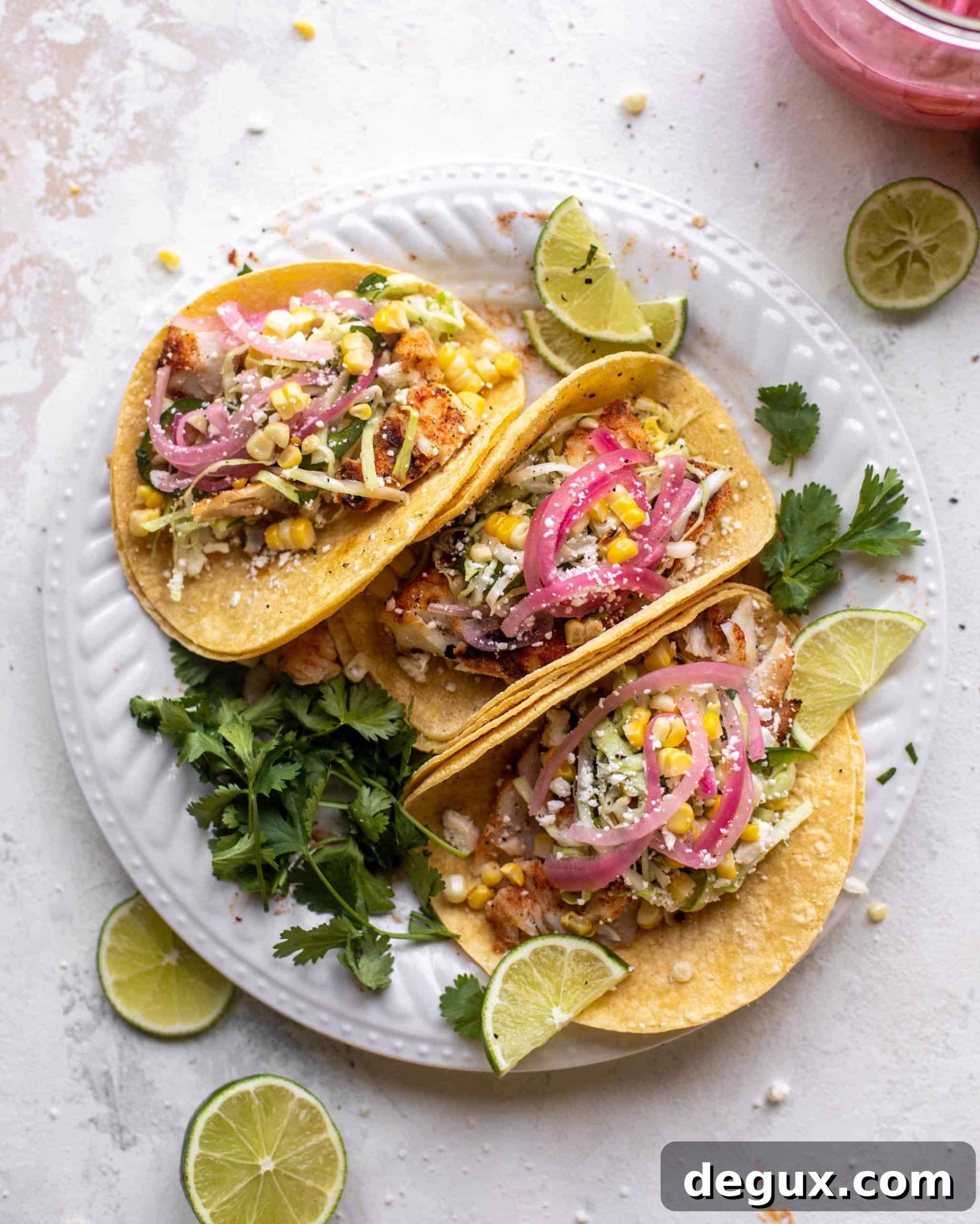 Grilled Fish Tacos with Spicy Jalapeño Corn Slaw 12 grilled fish tacos with jalapeño corn slaw