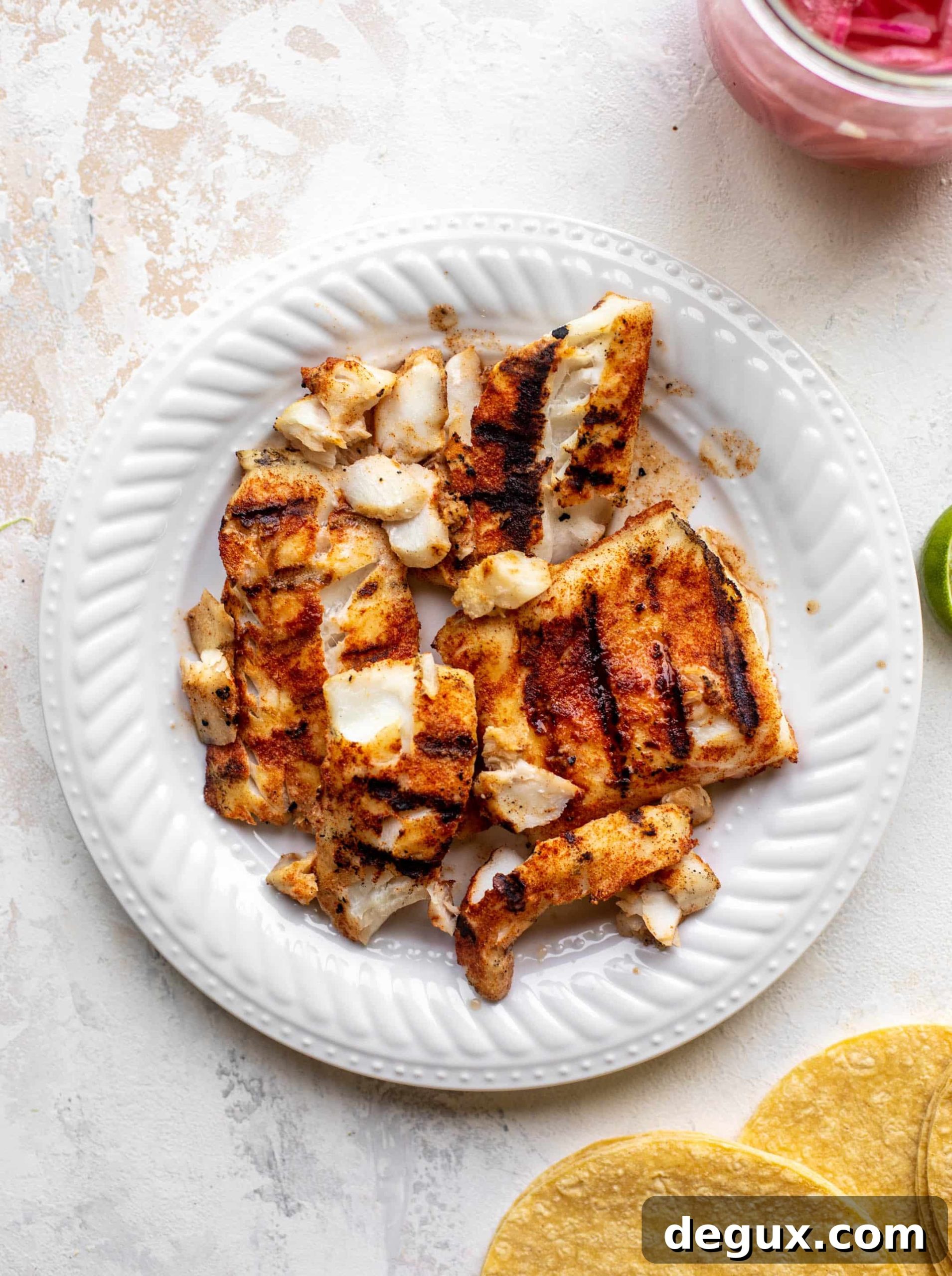 Grilled Fish Tacos with Spicy Jalapeño Corn Slaw 5 grilled fish for tacos