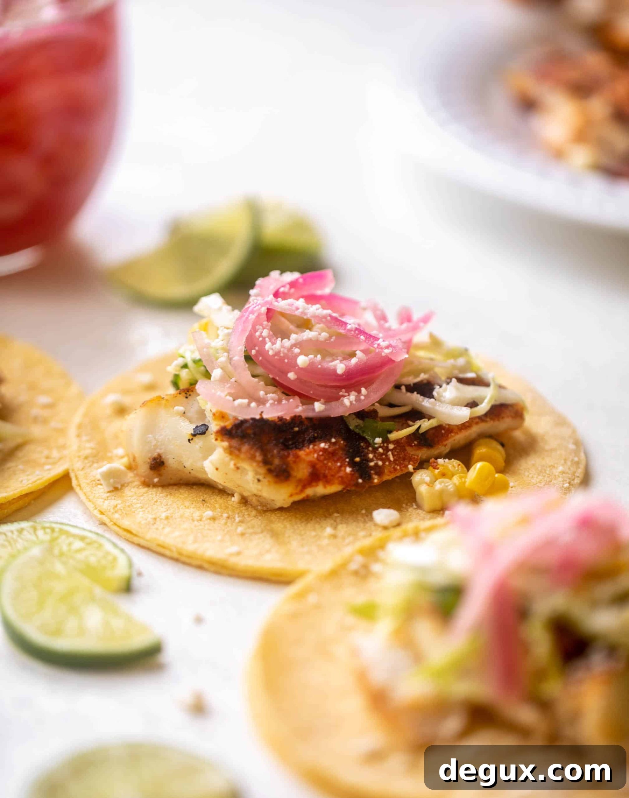 Grilled Fish Tacos with Spicy Jalapeño Corn Slaw 7 grilled fish tacos with jalapeño corn slaw
