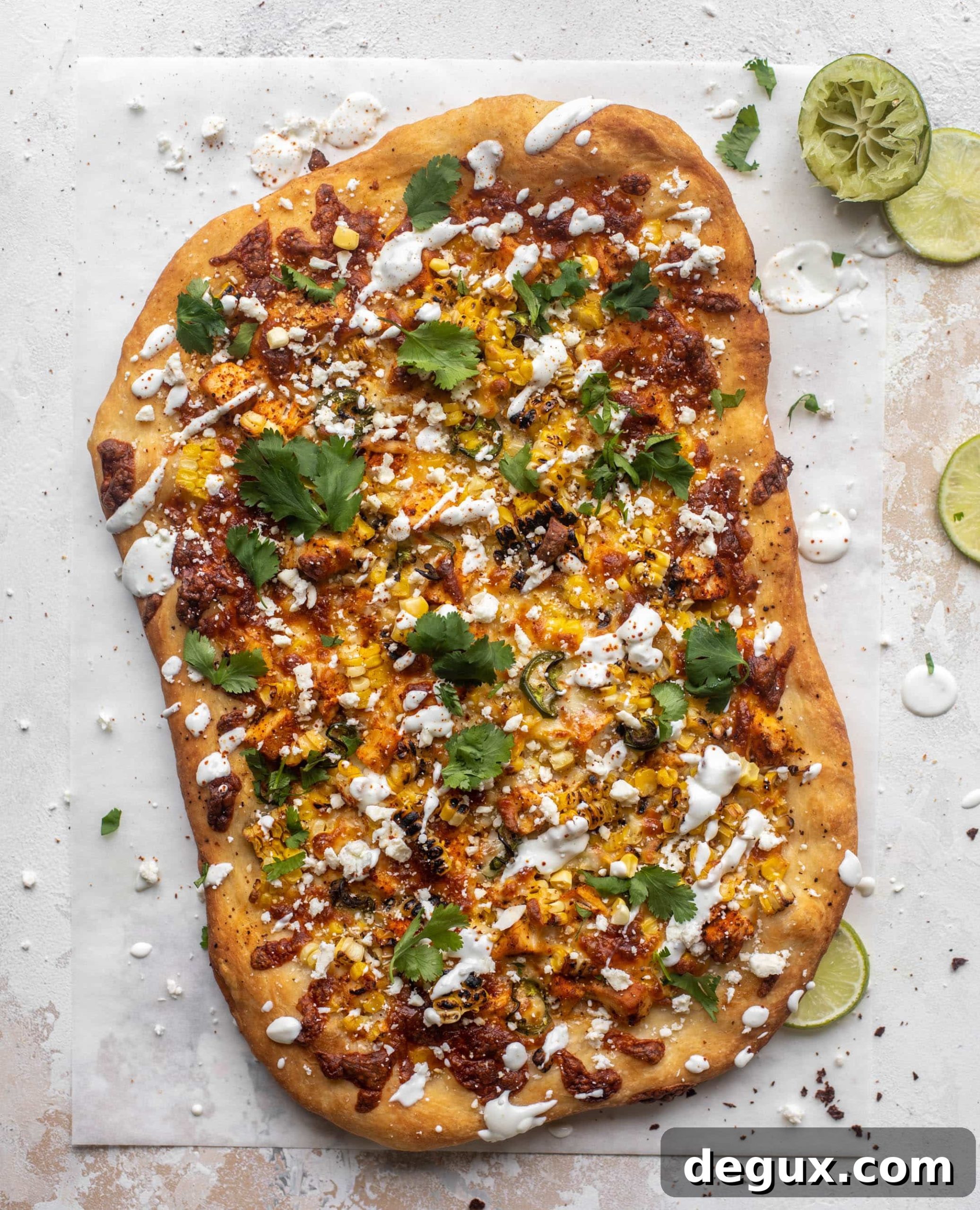 street corn pizza with chili lime chicken