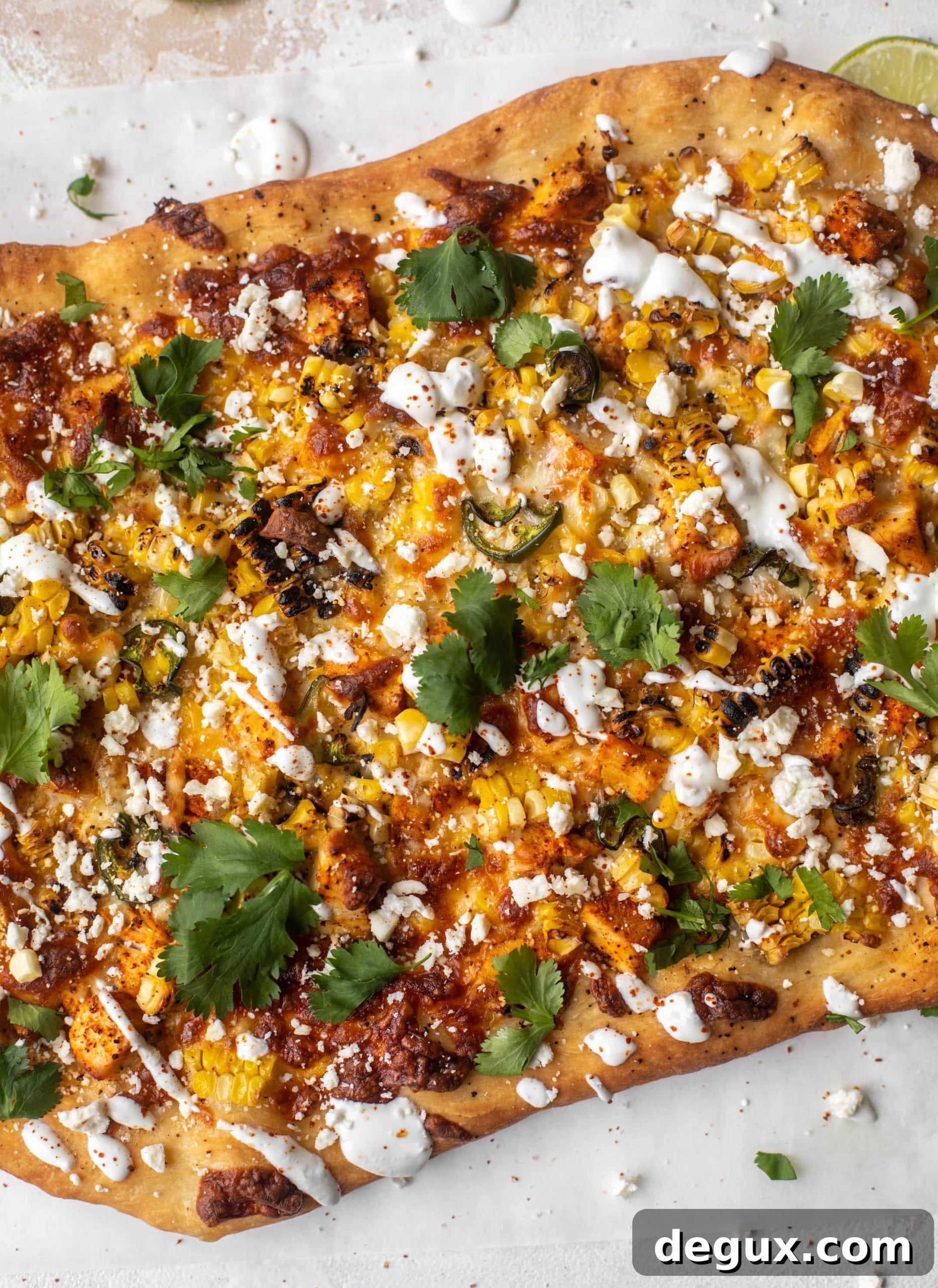 street corn pizza with chili lime chicken