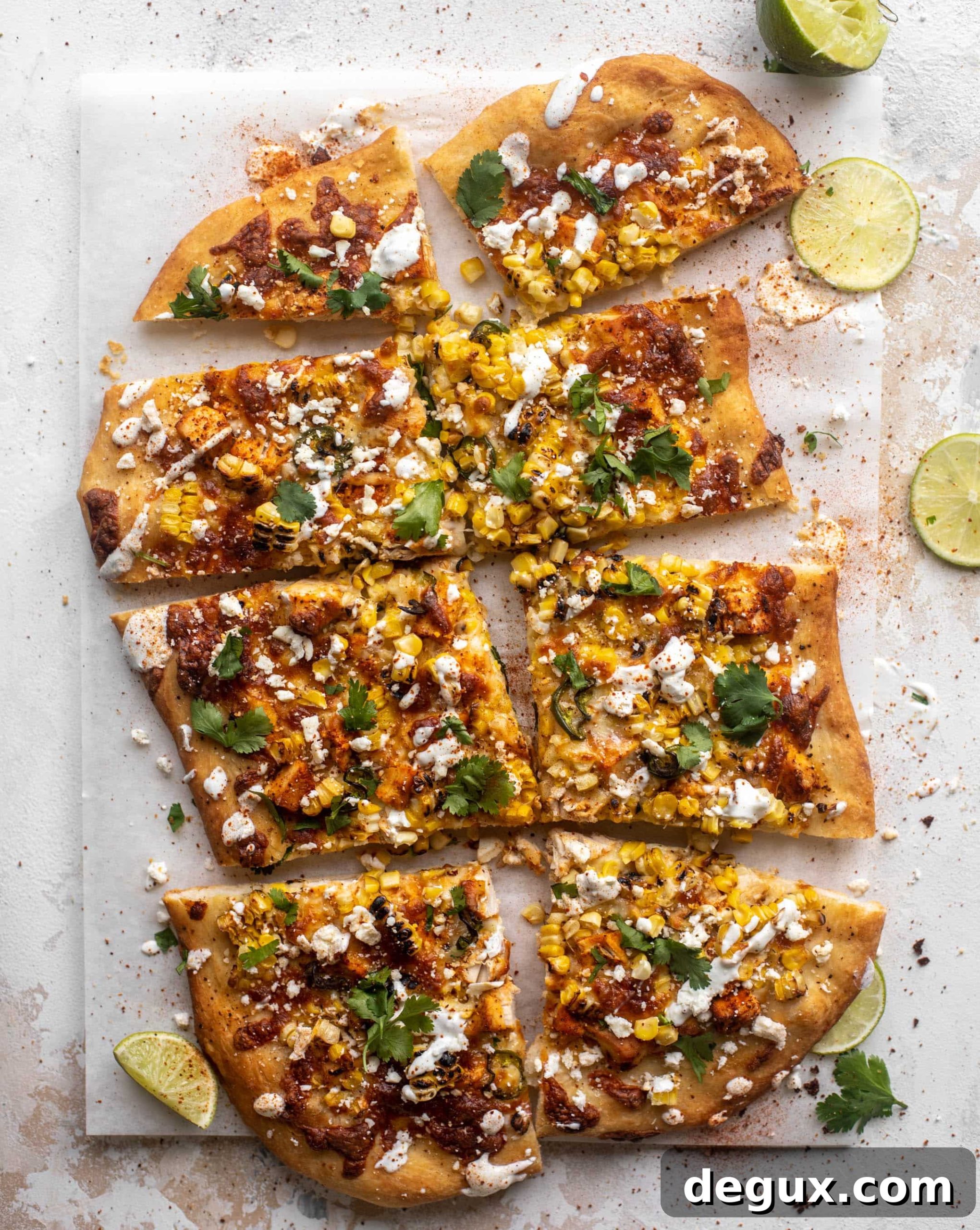 street corn pizza with chili lime chicken