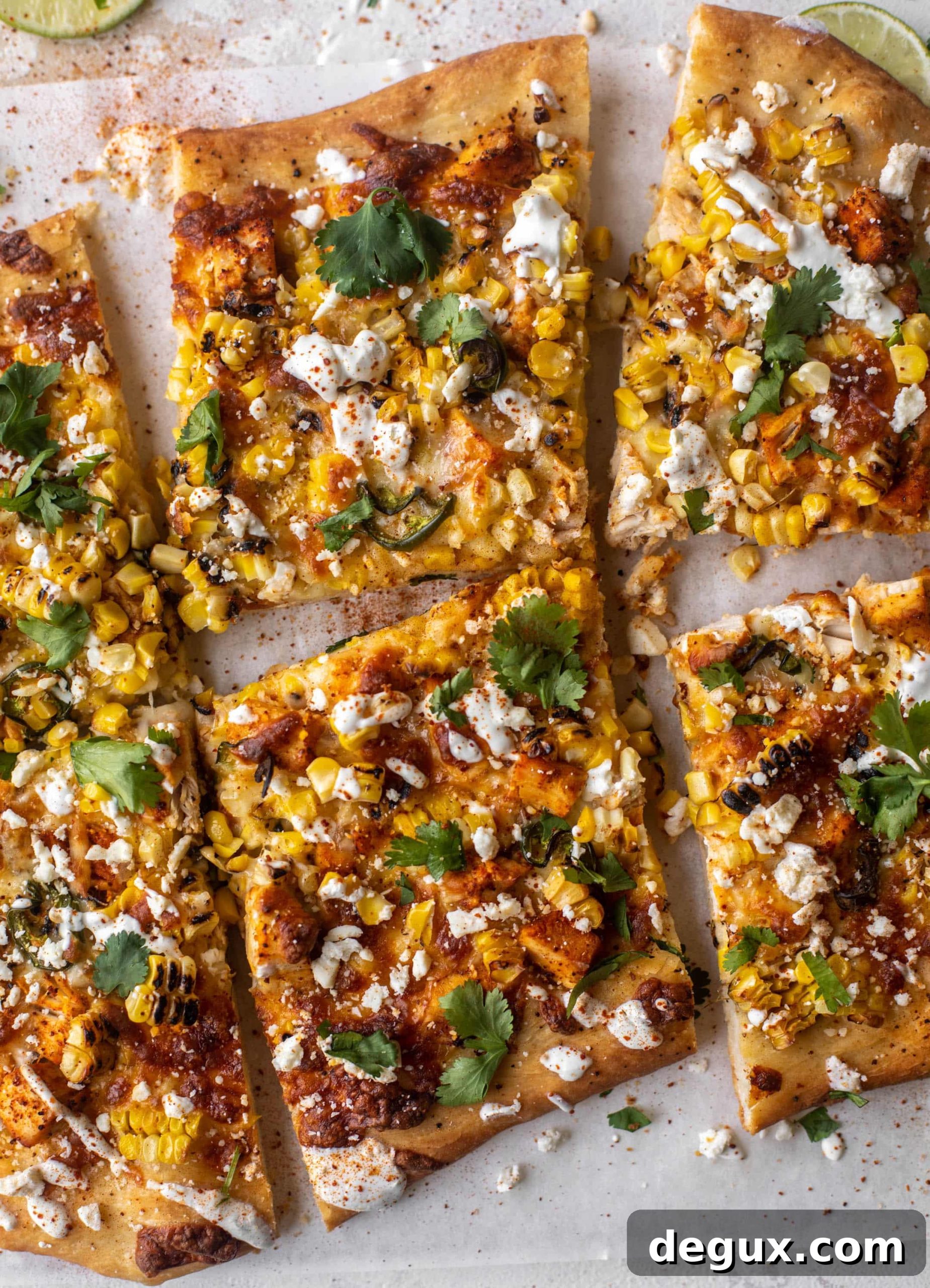 street corn pizza with chili lime chicken