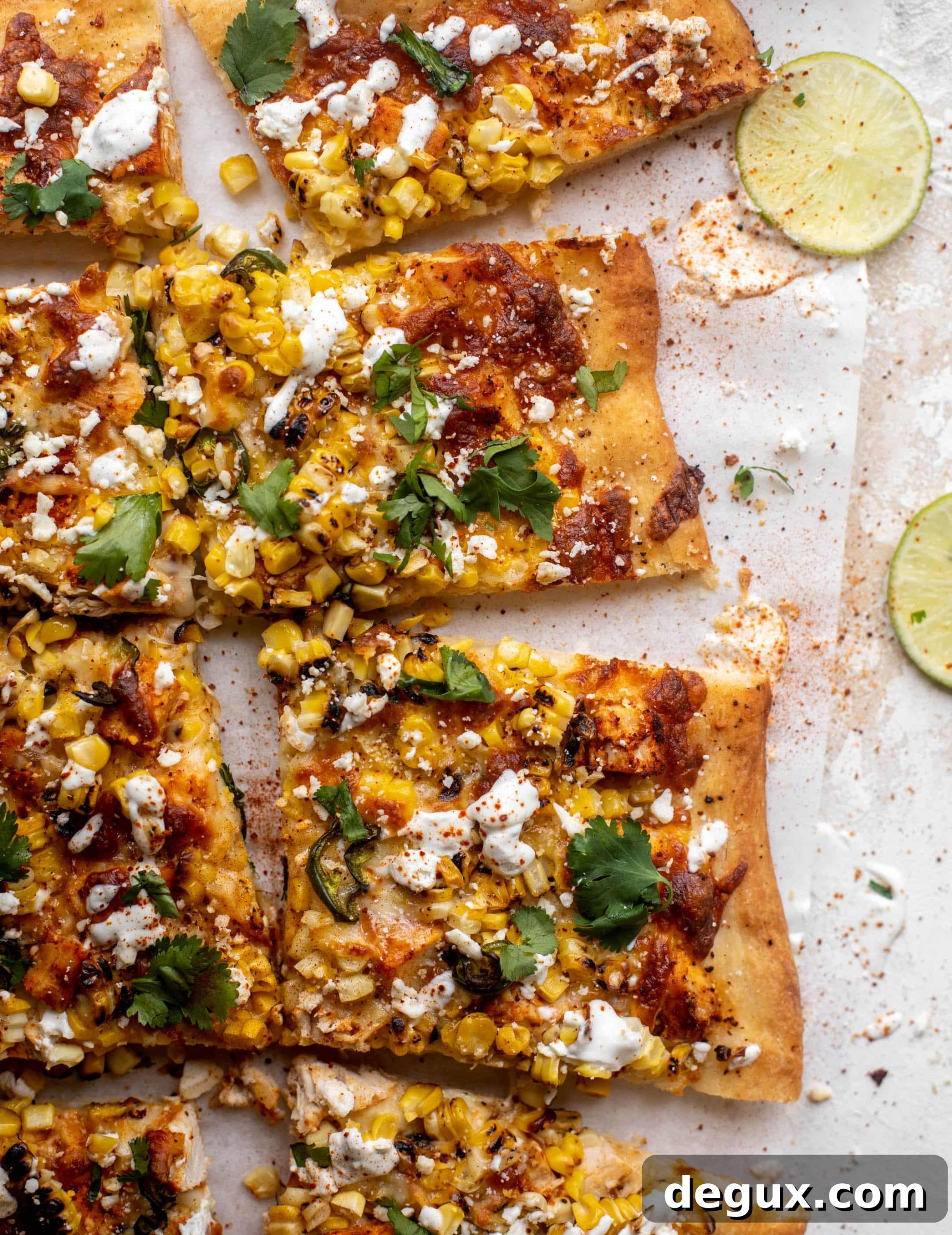 street corn pizza with chili lime chicken